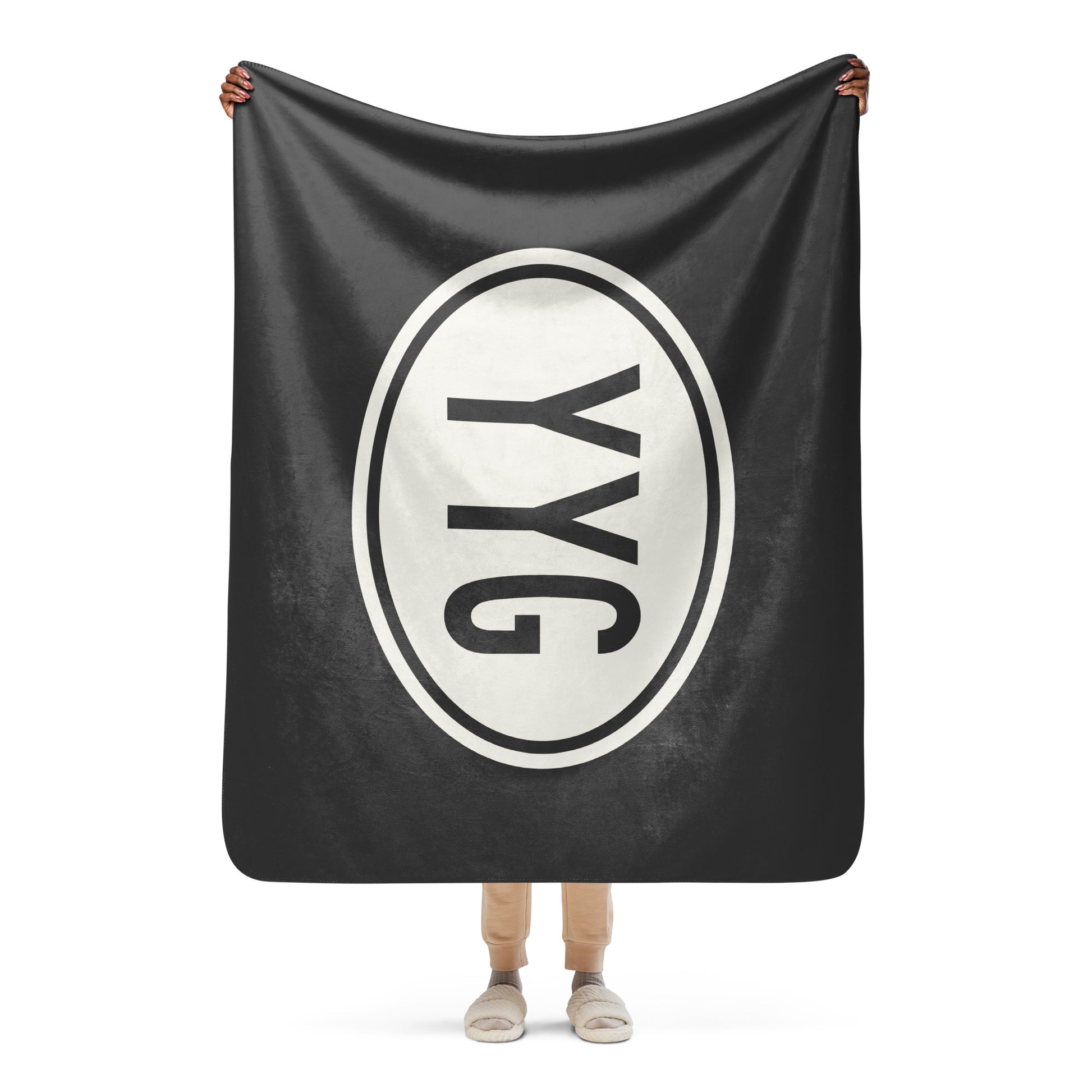 Unique Travel Gift Sherpa Blanket - White Oval • YYG Charlottetown • YHM Designs - Image 04