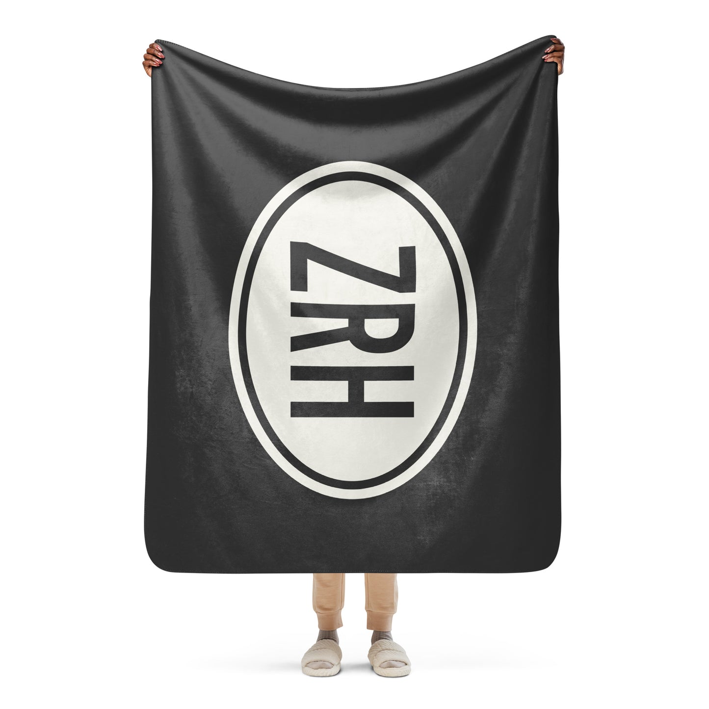 Unique Travel Gift Sherpa Blanket - White Oval • ZRH Zurich Souvenir • YHM Designs - Image 04
