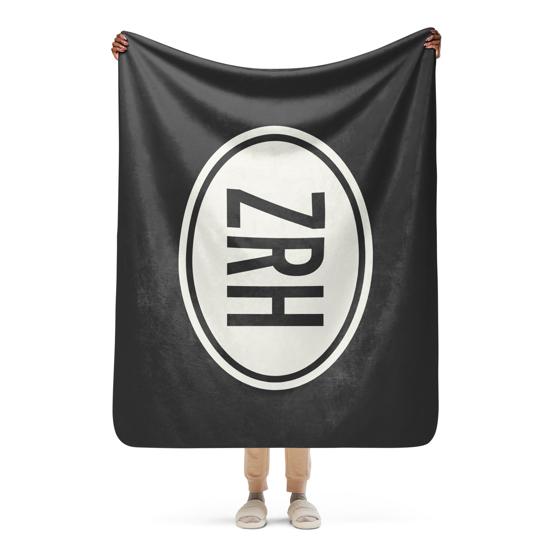 Unique Travel Gift Sherpa Blanket - White Oval • ZRH Zurich • YHM Designs - Image 04
