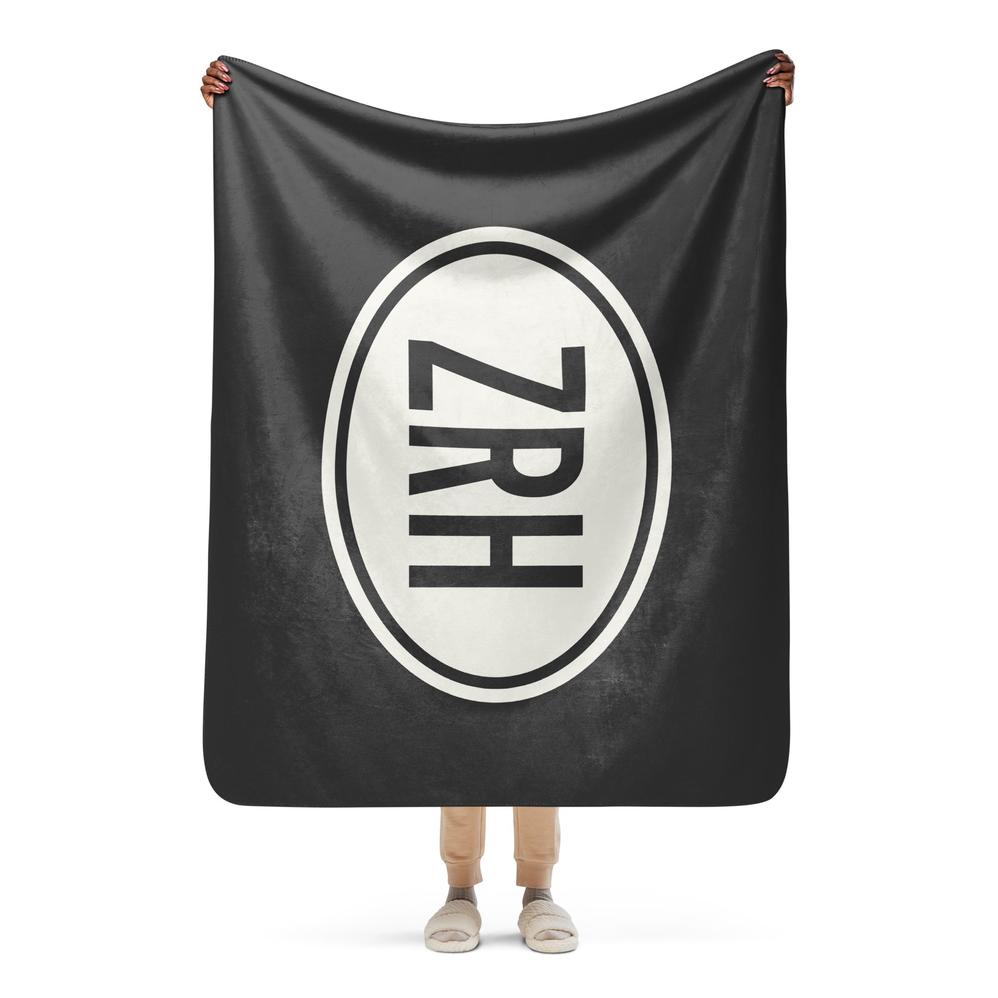 Unique Travel Gift Sherpa Blanket - White Oval • ZRH Zurich Souvenir • YHM Designs - Image 04