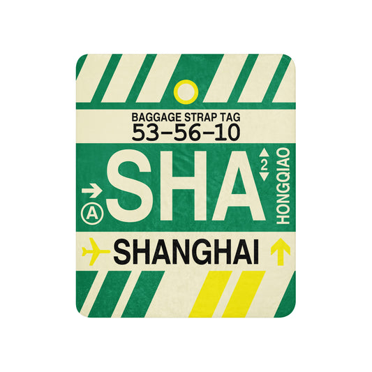 Travel Gift Sherpa Blanket • SHA Shanghai Souvenir • YHM Designs - Image 01