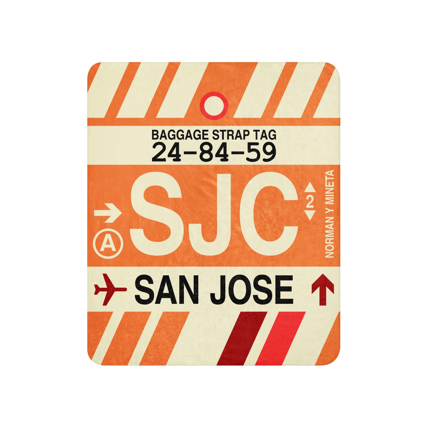 SJC San Jose Sherpa Blanket • Jet Age Baggage Tag Design • YHM Designs - Image 01