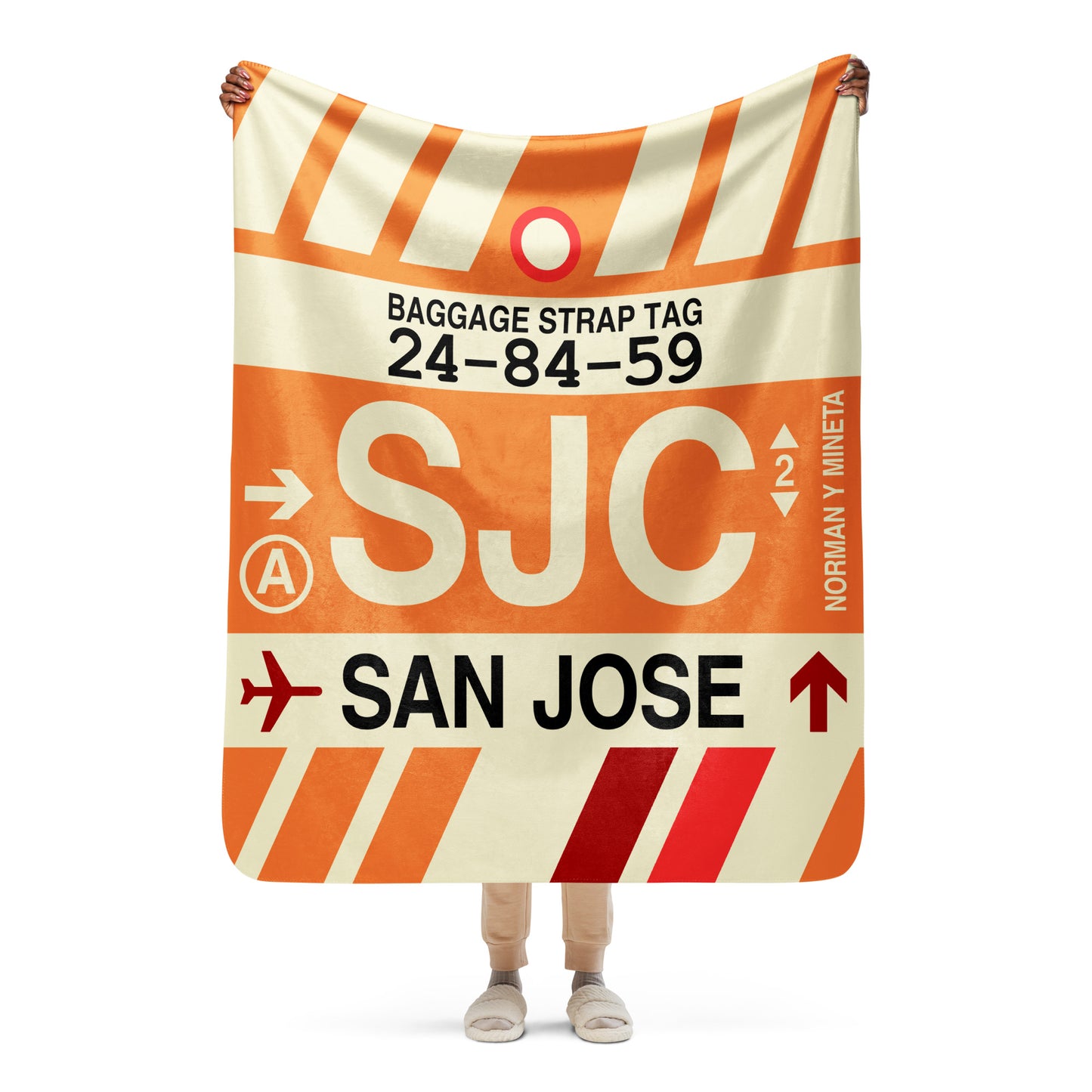 SJC San Jose Sherpa Blanket • Jet Age Baggage Tag Design • YHM Designs - Image 05