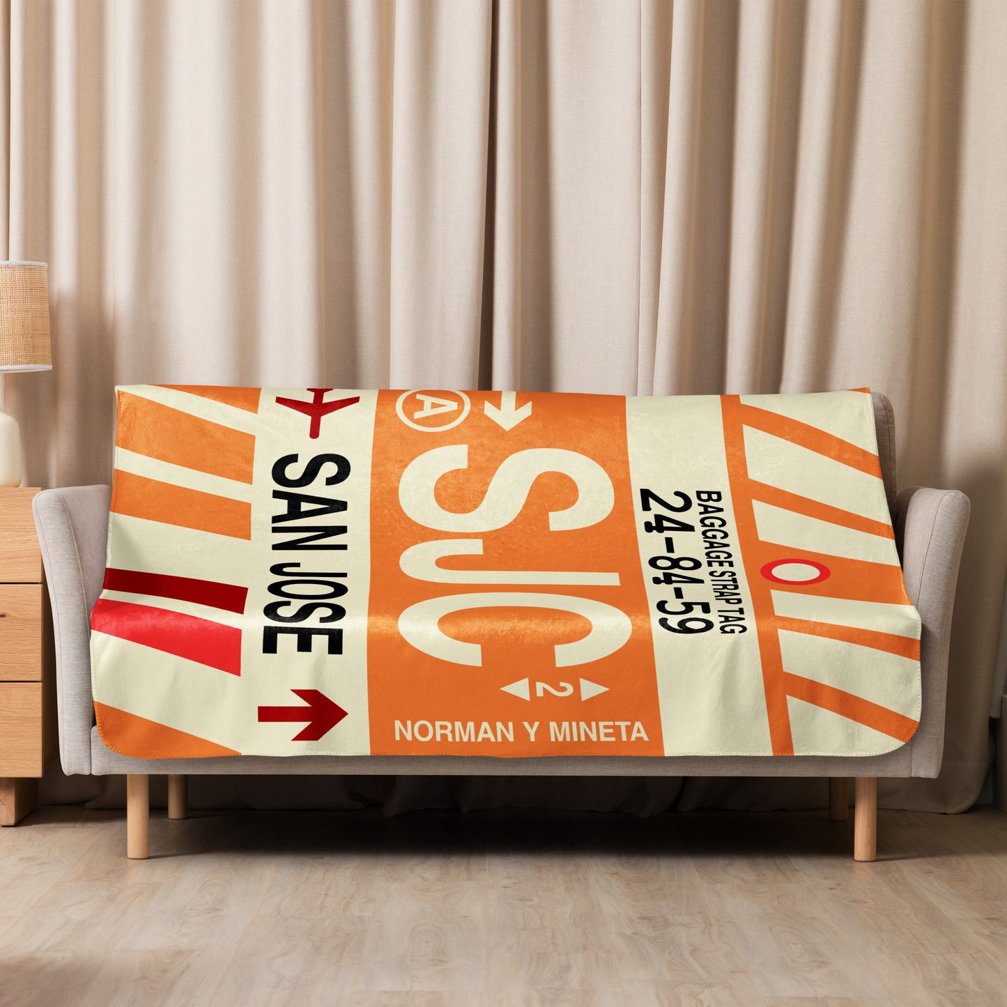 SJC San Jose Sherpa Blanket • Jet Age Baggage Tag Design • YHM Designs - Image 08