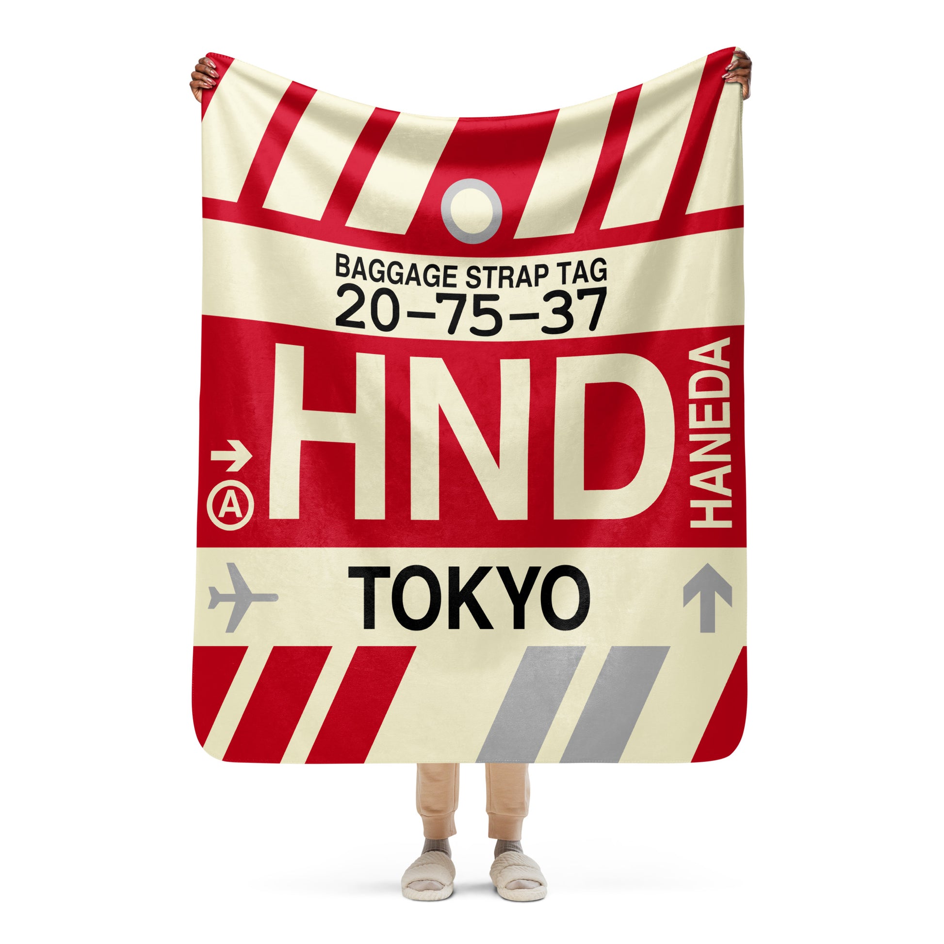 HND Tokyo Sherpa Blanket • Jet Age Baggage Tag Design • YHM Designs - Image 05