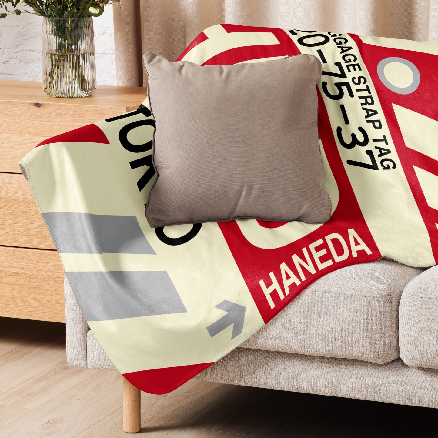 HND Tokyo Sherpa Blanket • Jet Age Baggage Tag Design • YHM Designs - Image 06