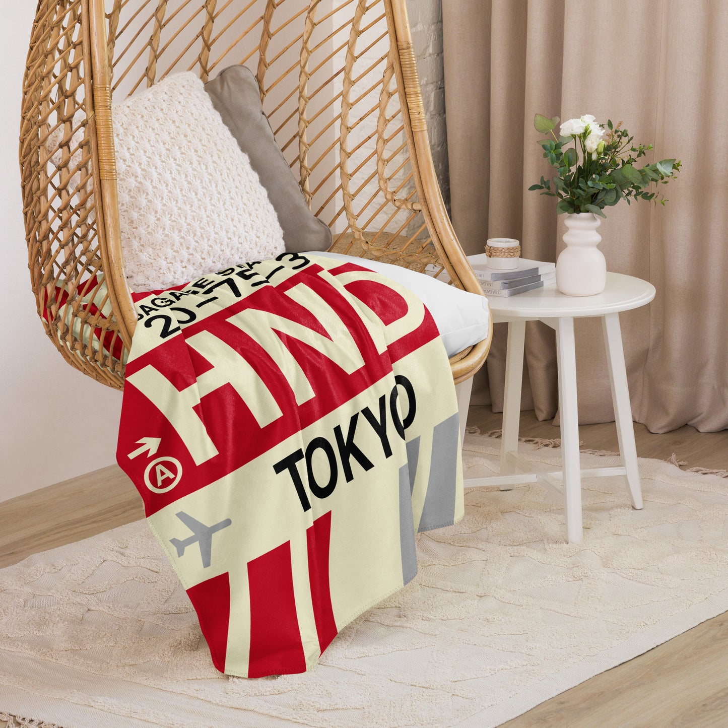 HND Tokyo Sherpa Blanket • Jet Age Baggage Tag Design • YHM Designs - Image 07