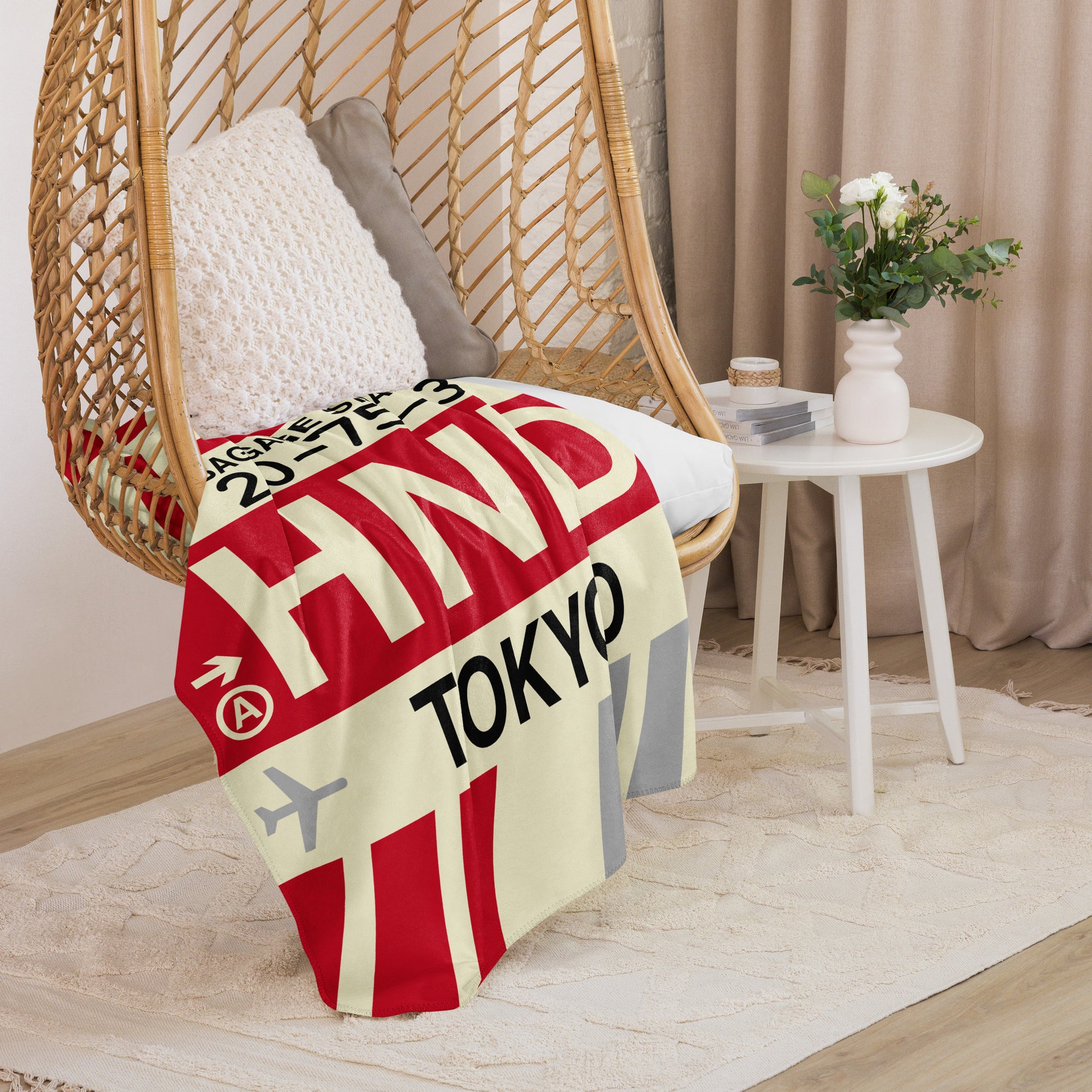 HND Tokyo Sherpa Blanket • Jet Age Baggage Tag Design • YHM Designs - Image 07