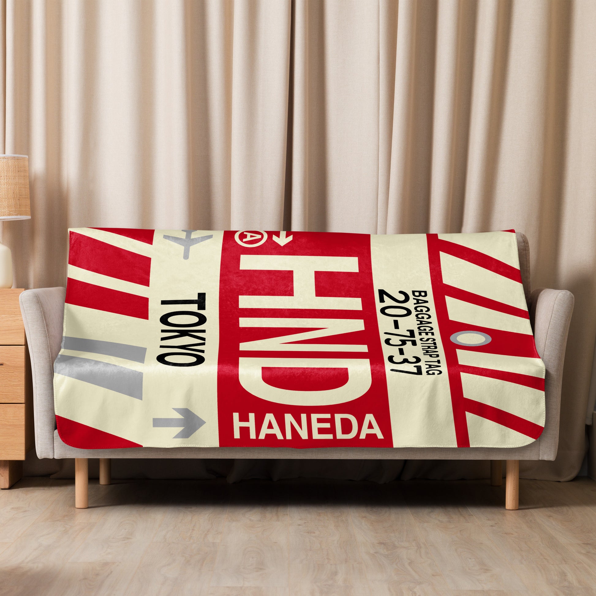 HND Tokyo Sherpa Blanket • Jet Age Baggage Tag Design • YHM Designs - Image 08