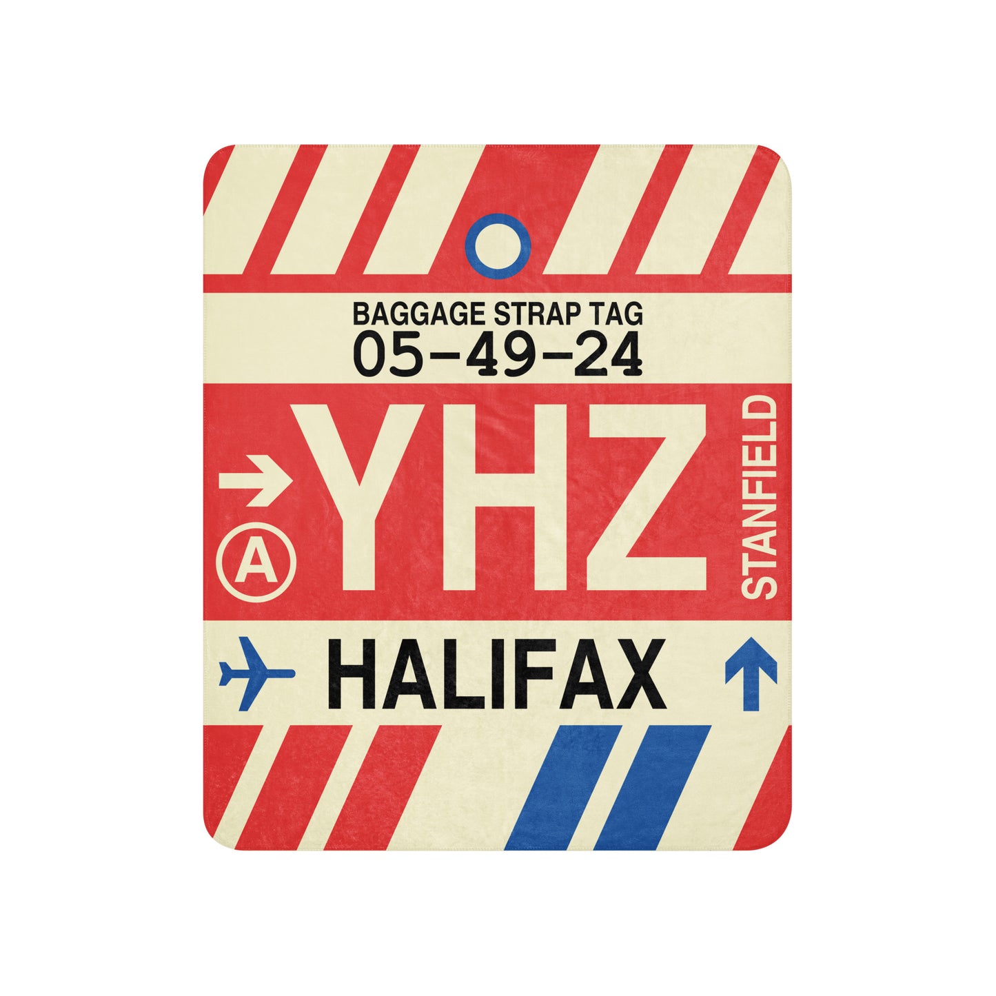 YHZ Halifax Sherpa Throw Blanket • Jet Age Baggage Tag Design • YHM Designs - Image 01