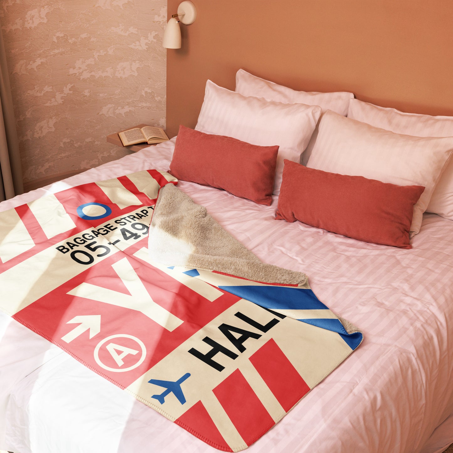 YHZ Halifax Sherpa Throw Blanket • Jet Age Baggage Tag Design • YHM Designs - Image 03
