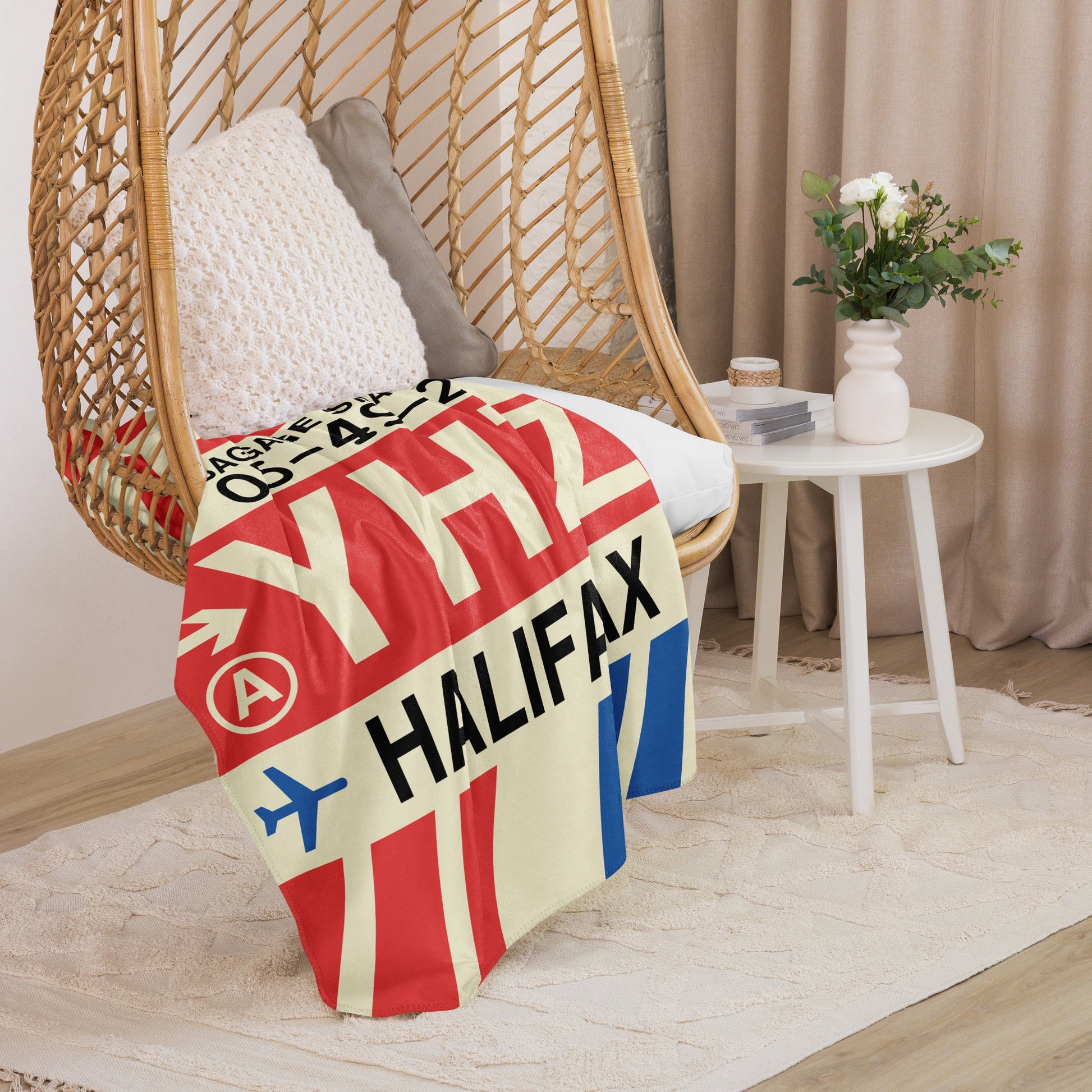 YHZ Halifax Sherpa Throw Blanket • Jet Age Baggage Tag Design • YHM Designs - Image 08