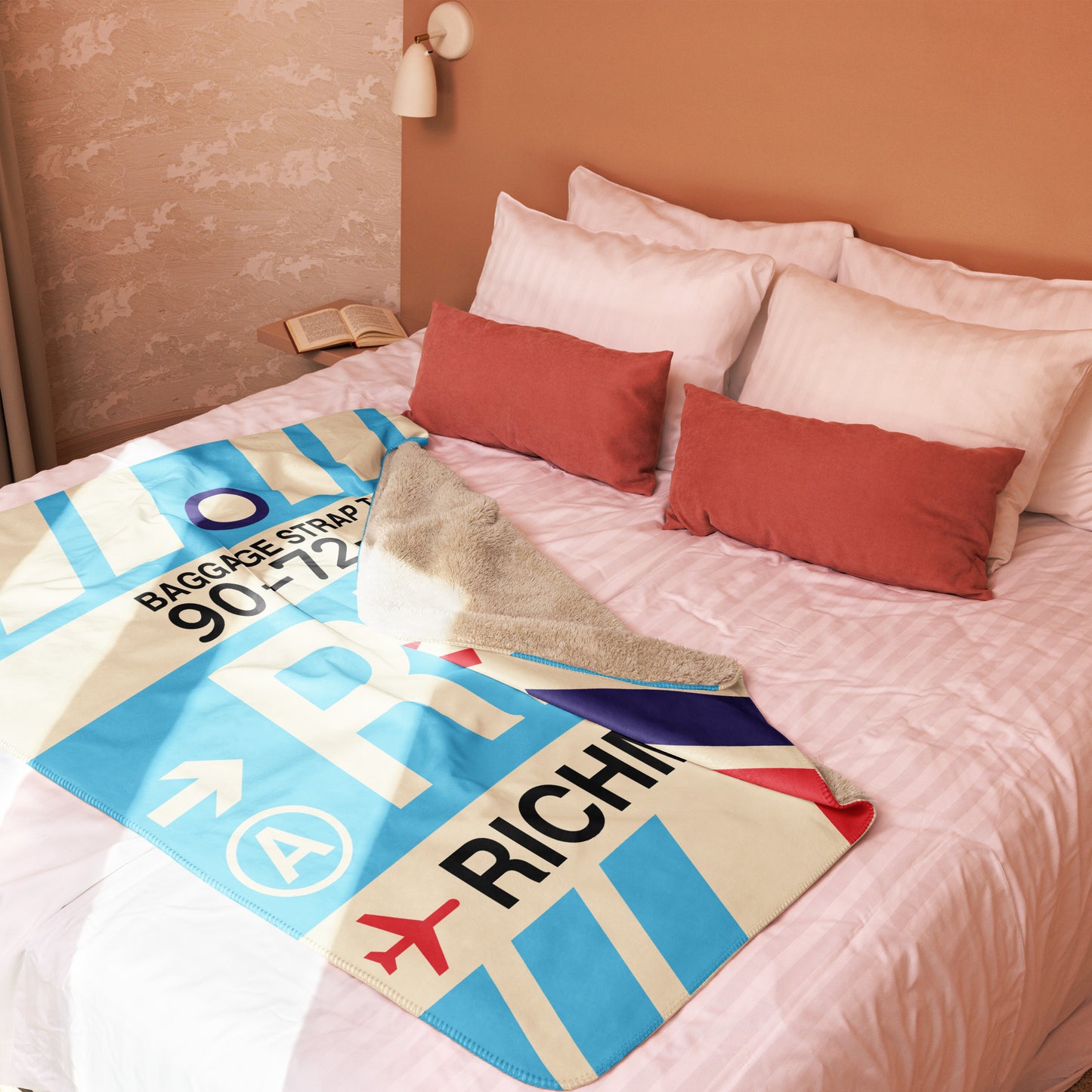 RIC Richmond Sherpa Throw Blanket • Jet Age Baggage Tag Design • YHM Designs - Image 03