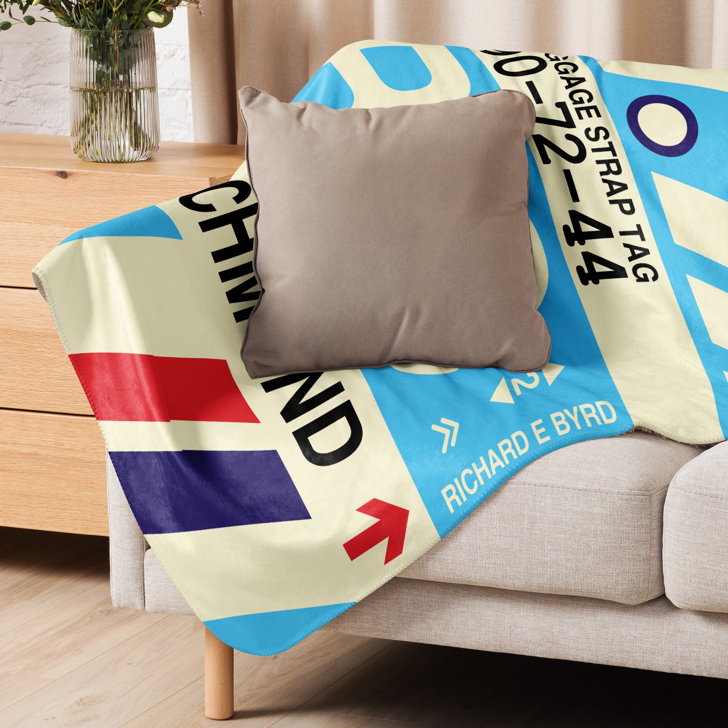 RIC Richmond Sherpa Throw Blanket • Jet Age Baggage Tag Design • YHM Designs - Image 07