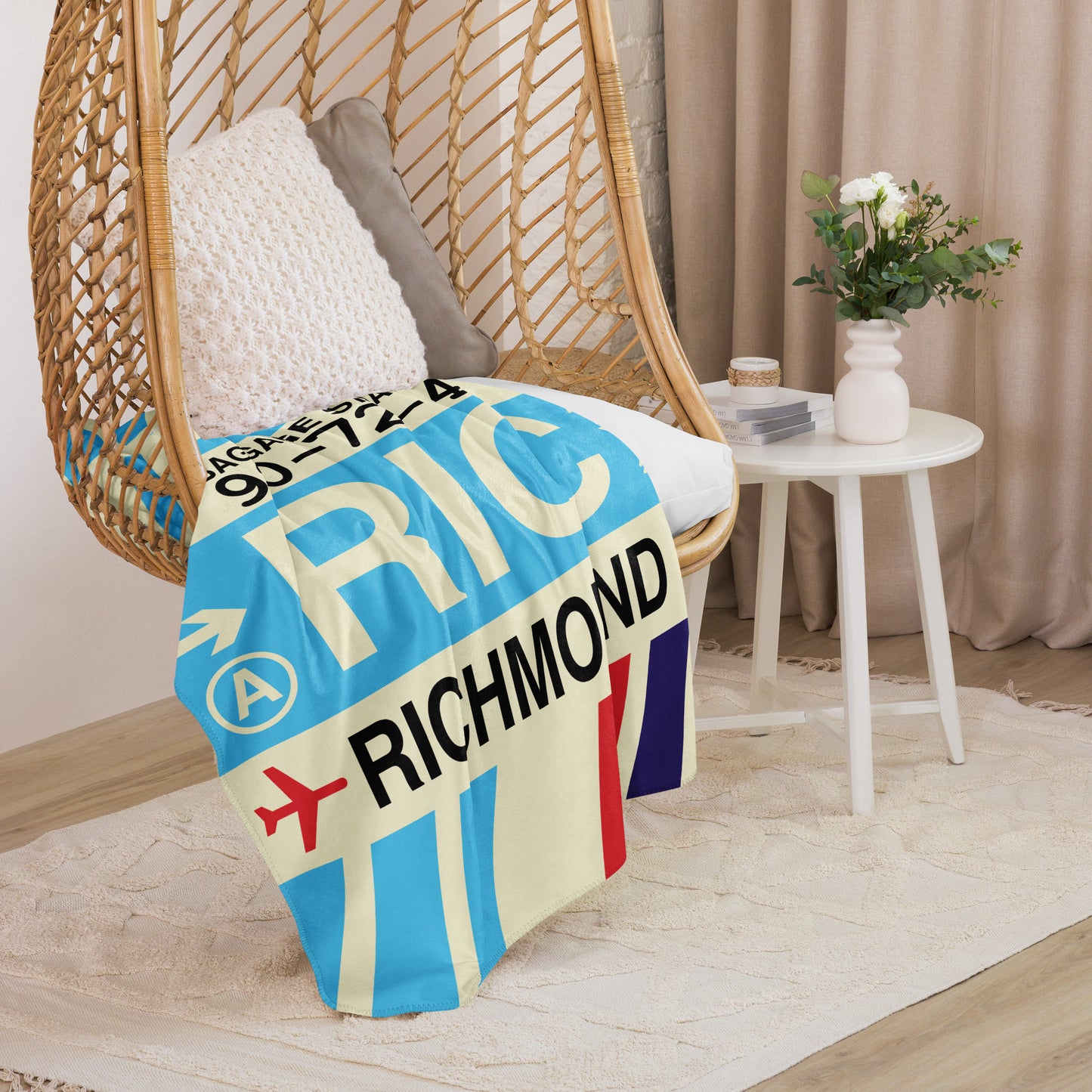 RIC Richmond Sherpa Throw Blanket • Jet Age Baggage Tag Design • YHM Designs - Image 08