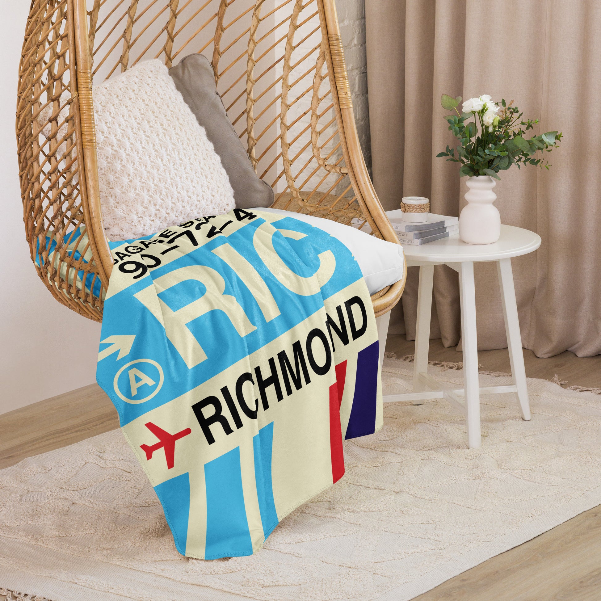 RIC Richmond Sherpa Throw Blanket • Jet Age Baggage Tag Design • YHM Designs - Image 08