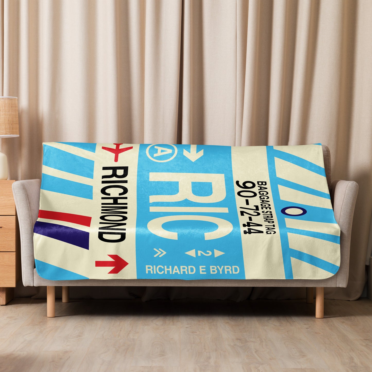 RIC Richmond Sherpa Throw Blanket • Jet Age Baggage Tag Design • YHM Designs - Image 09