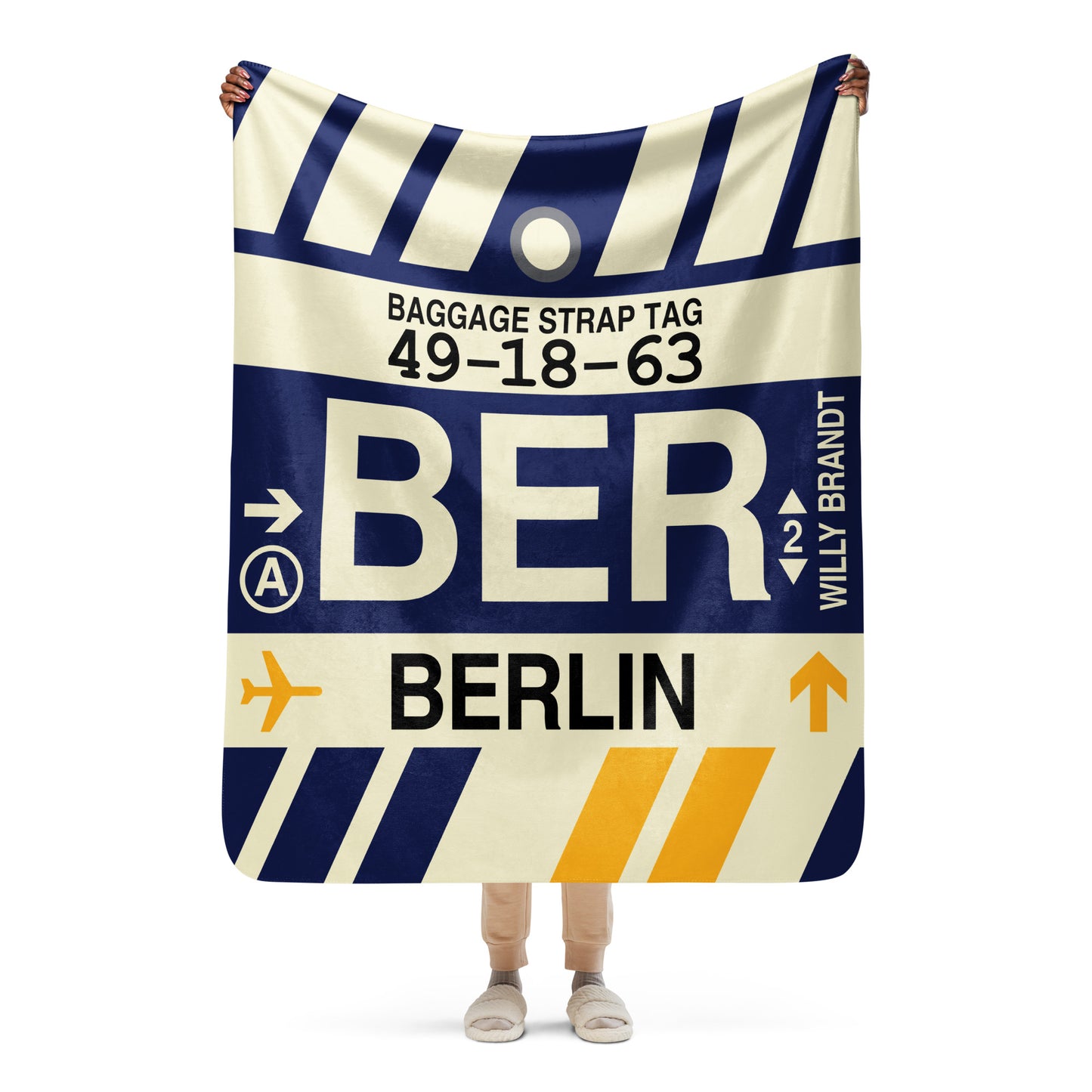 BER Berlin Sherpa Throw Blanket • Jet Age Baggage Tag Design • YHM Designs - Image 06