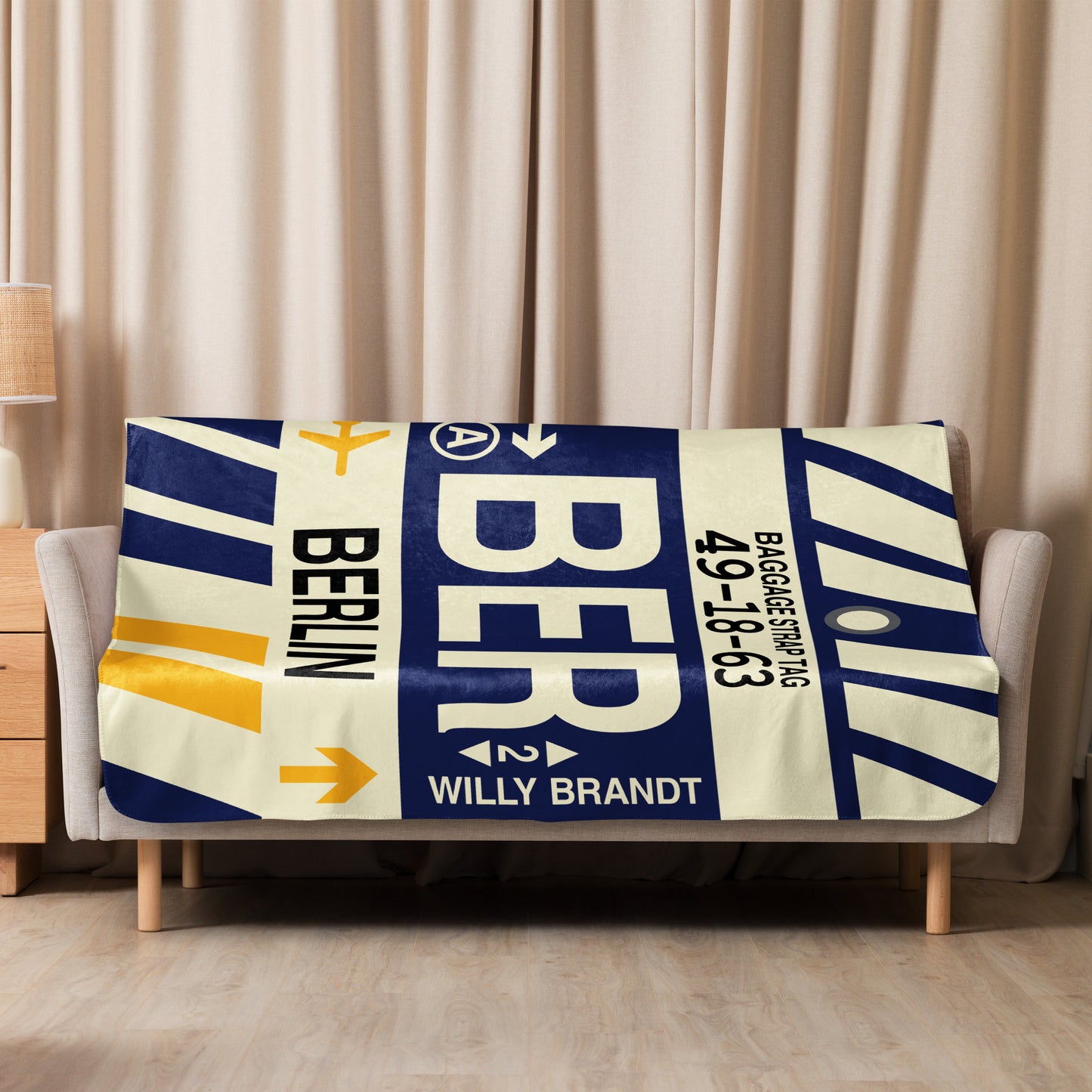 BER Berlin Sherpa Throw Blanket • Jet Age Baggage Tag Design • YHM Designs - Image 09