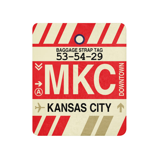MKC Kansas City Sherpa Throw Blanket • Jet Age Baggage Tag Design • YHM Designs - Image 01