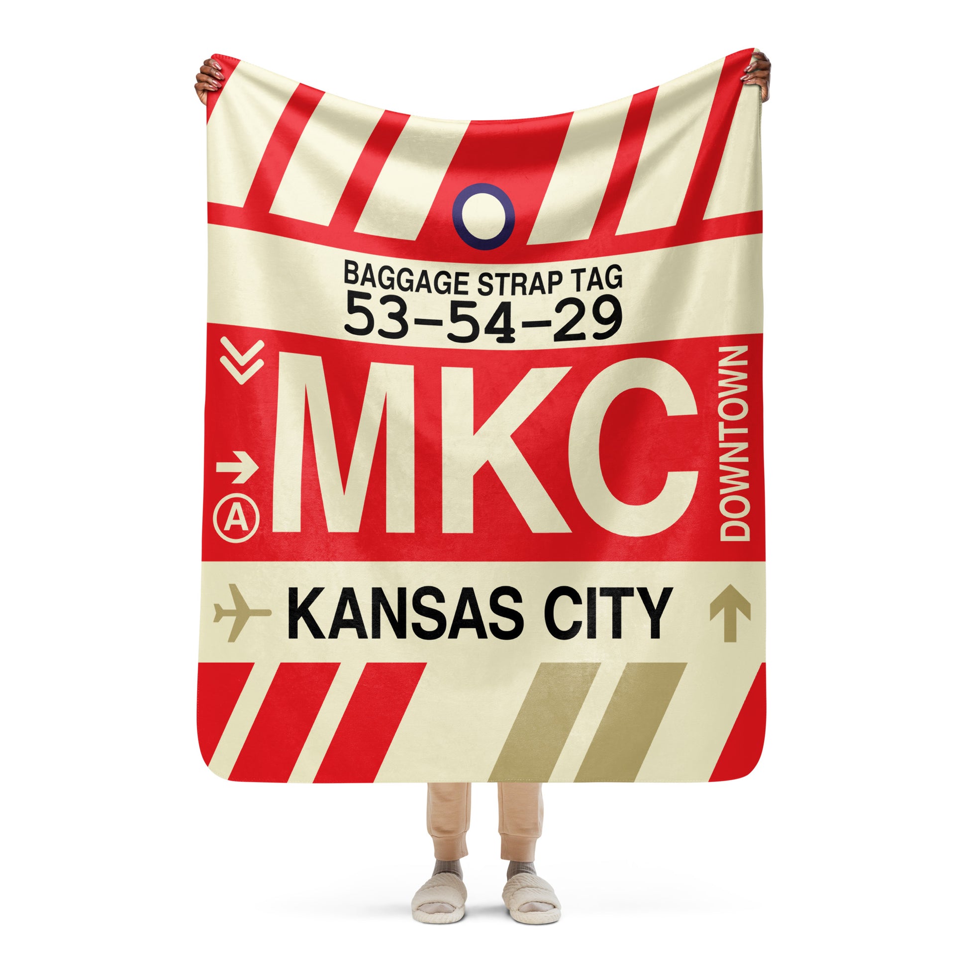 MKC Kansas City Sherpa Throw Blanket • Jet Age Baggage Tag Design • YHM Designs - Image 06