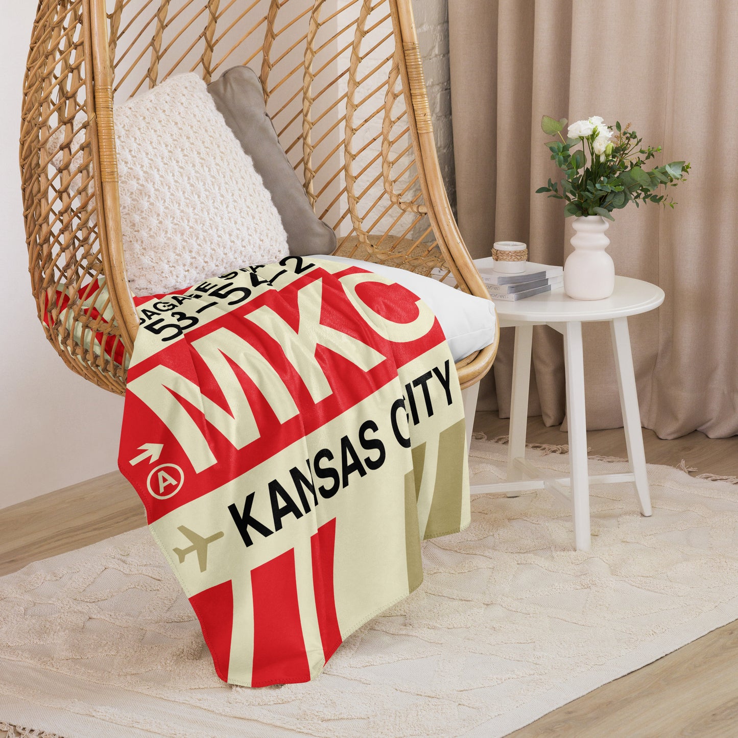 MKC Kansas City Sherpa Throw Blanket • Jet Age Baggage Tag Design • YHM Designs - Image 08