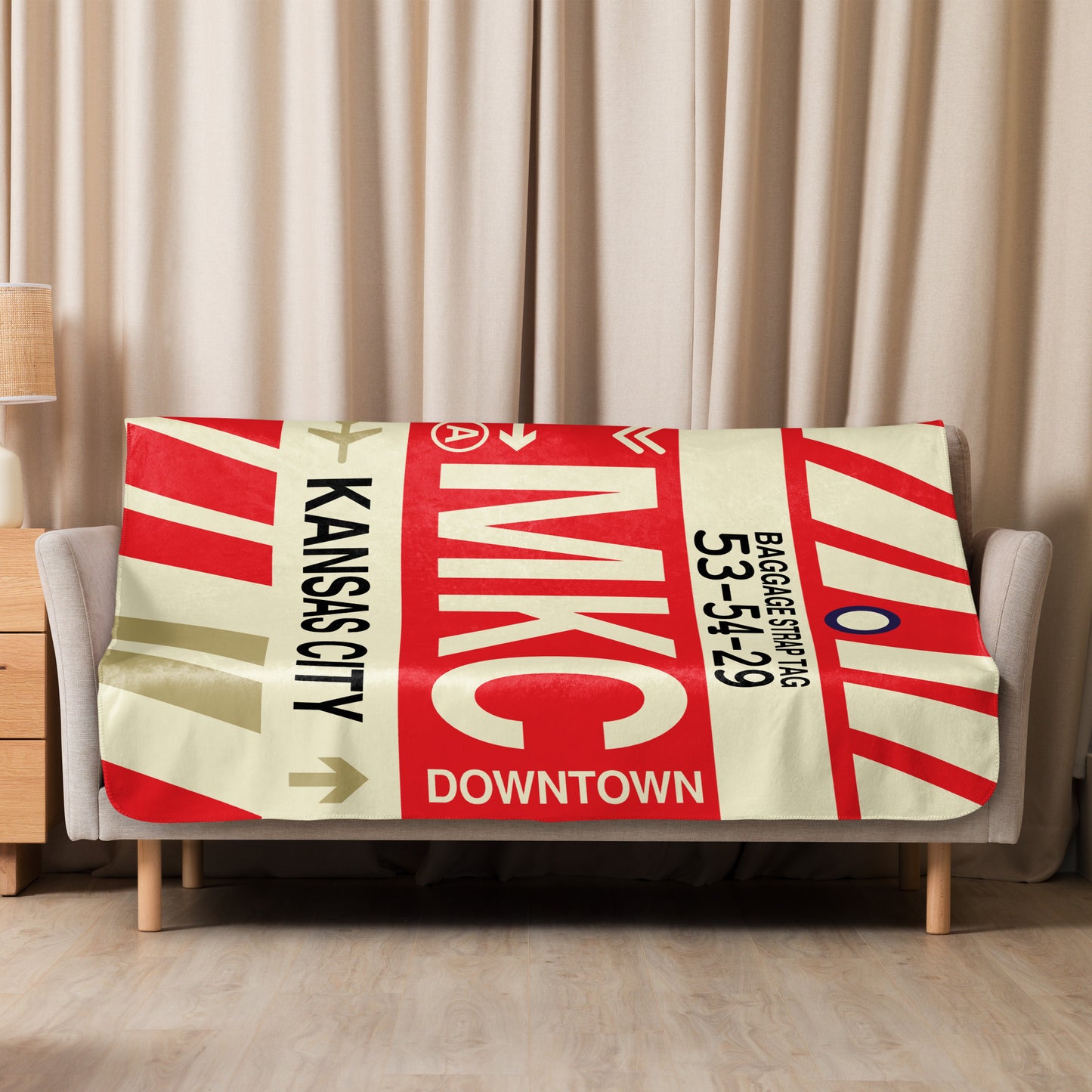 MKC Kansas City Sherpa Throw Blanket • Jet Age Baggage Tag Design • YHM Designs - Image 09