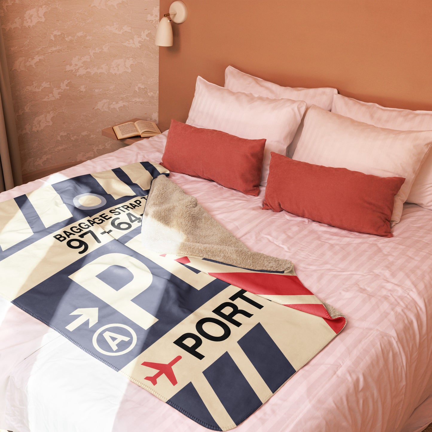 PDX Portland Sherpa Throw Blanket • Jet Age Baggage Tag Design • YHM Designs - Image 03