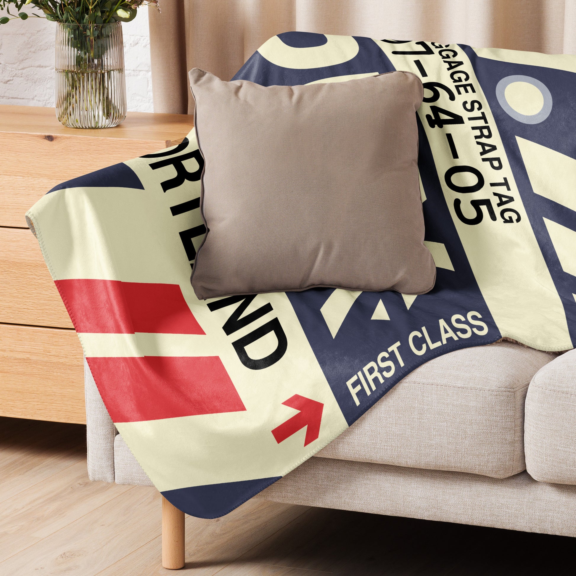 PDX Portland Sherpa Throw Blanket • Jet Age Baggage Tag Design • YHM Designs - Image 07