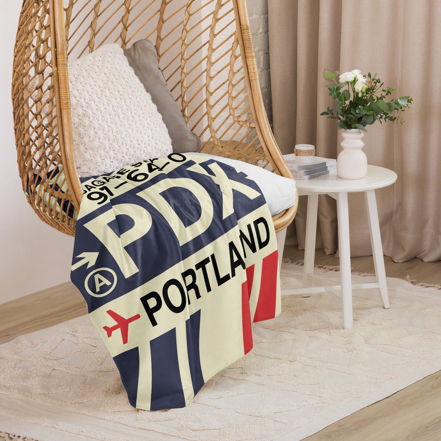 PDX Portland Sherpa Throw Blanket • Jet Age Baggage Tag Design • YHM Designs - Image 08