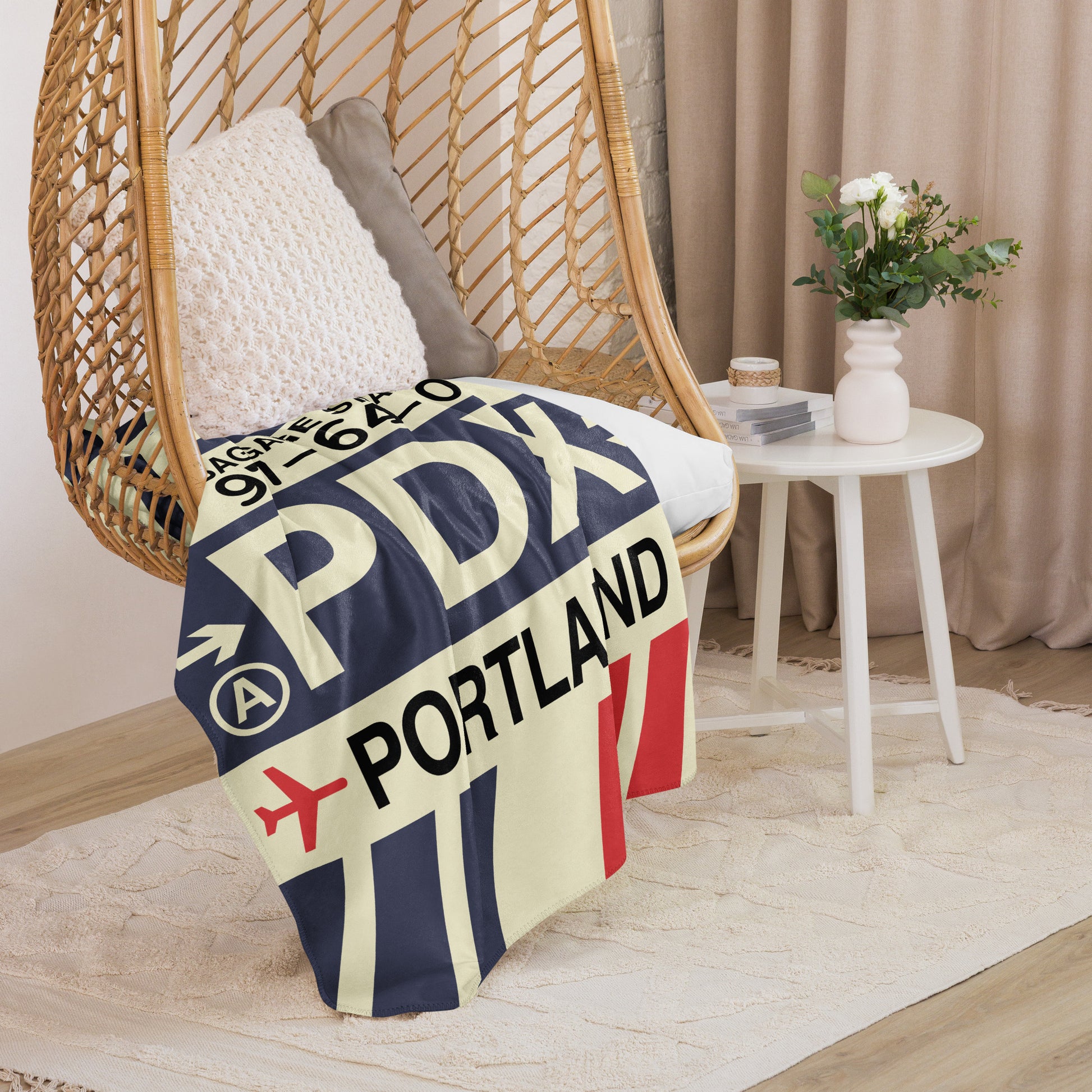 PDX Portland Sherpa Throw Blanket • Jet Age Baggage Tag Design • YHM Designs - Image 08