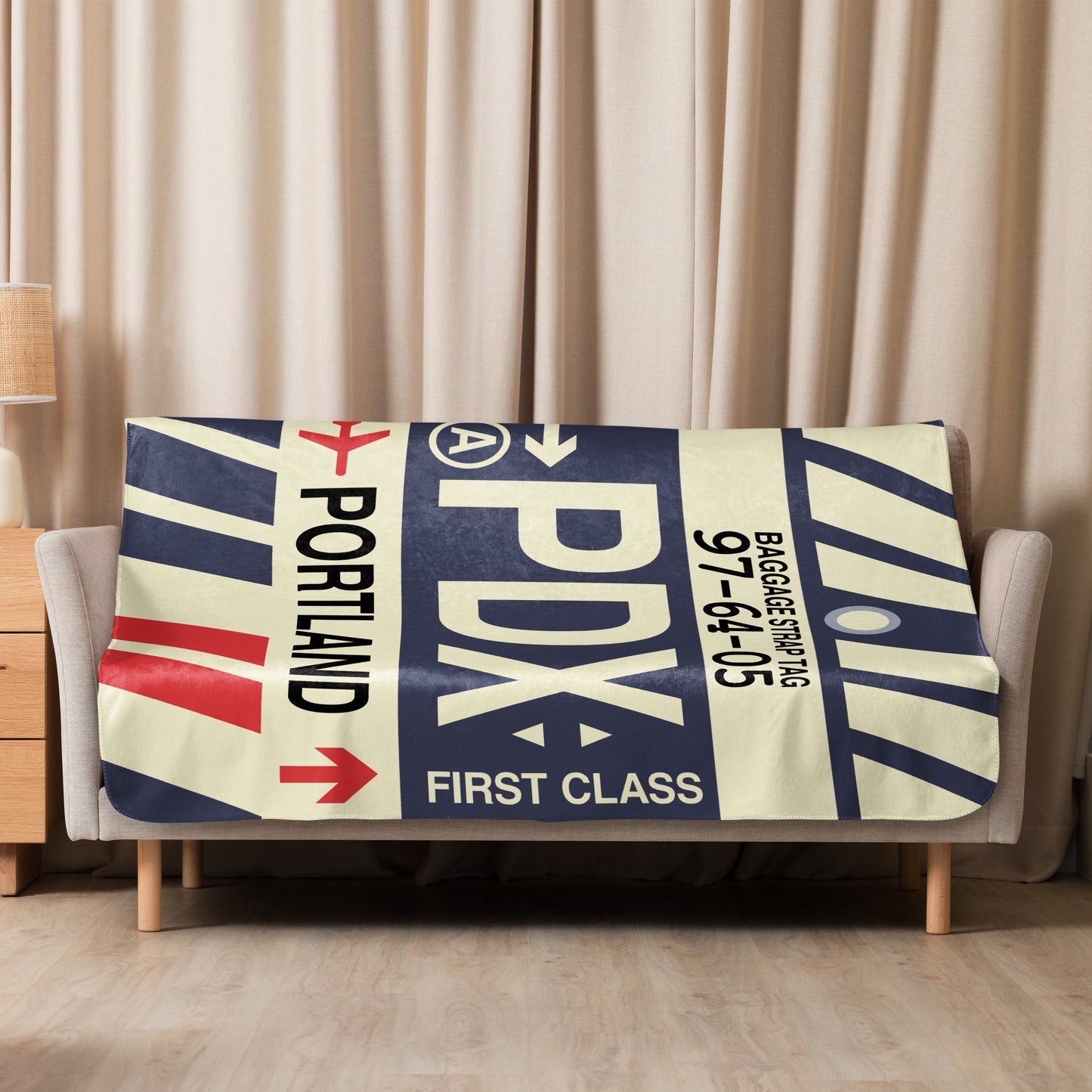 PDX Portland Sherpa Throw Blanket • Jet Age Baggage Tag Design • YHM Designs - Image 09