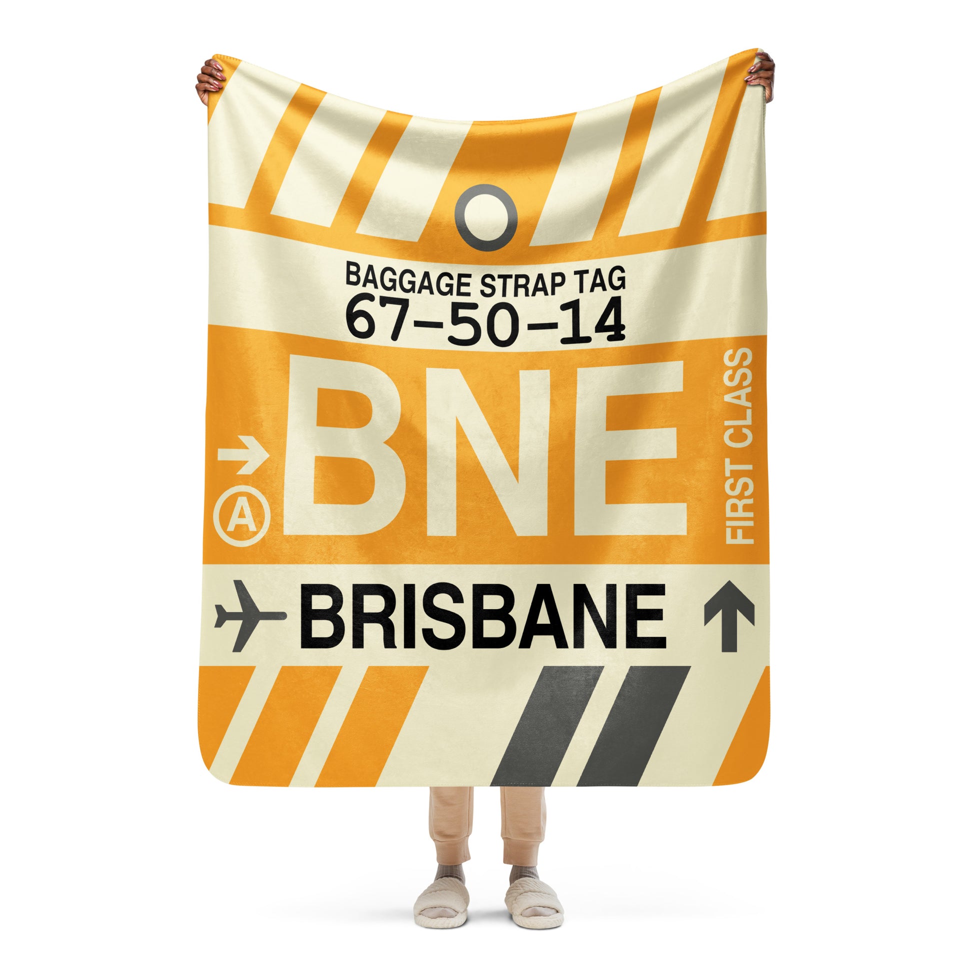 BNE Brisbane Sherpa Throw Blanket • Jet Age Baggage Tag Design • YHM Designs - Image 06