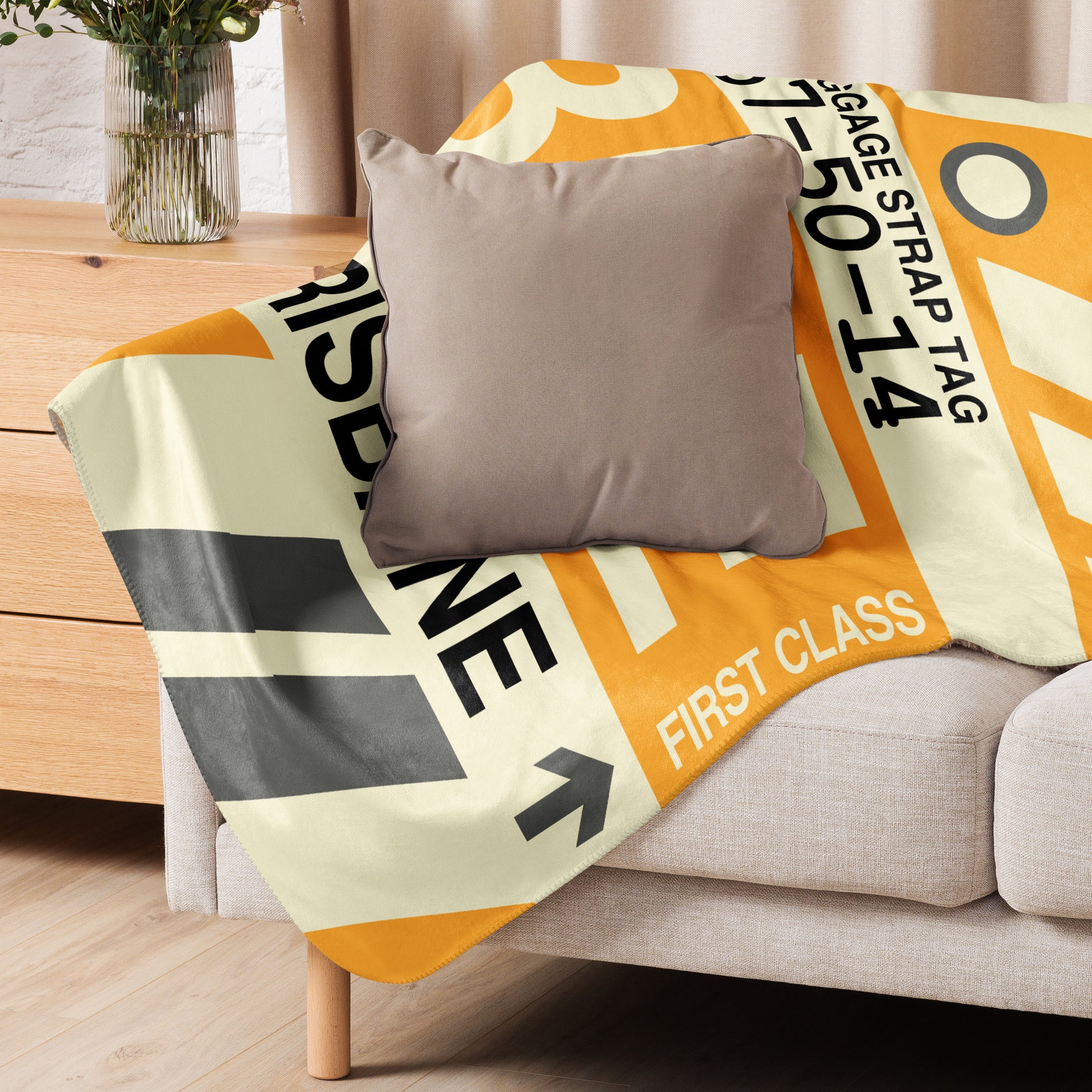 BNE Brisbane Sherpa Throw Blanket • Jet Age Baggage Tag Design • YHM Designs - Image 07