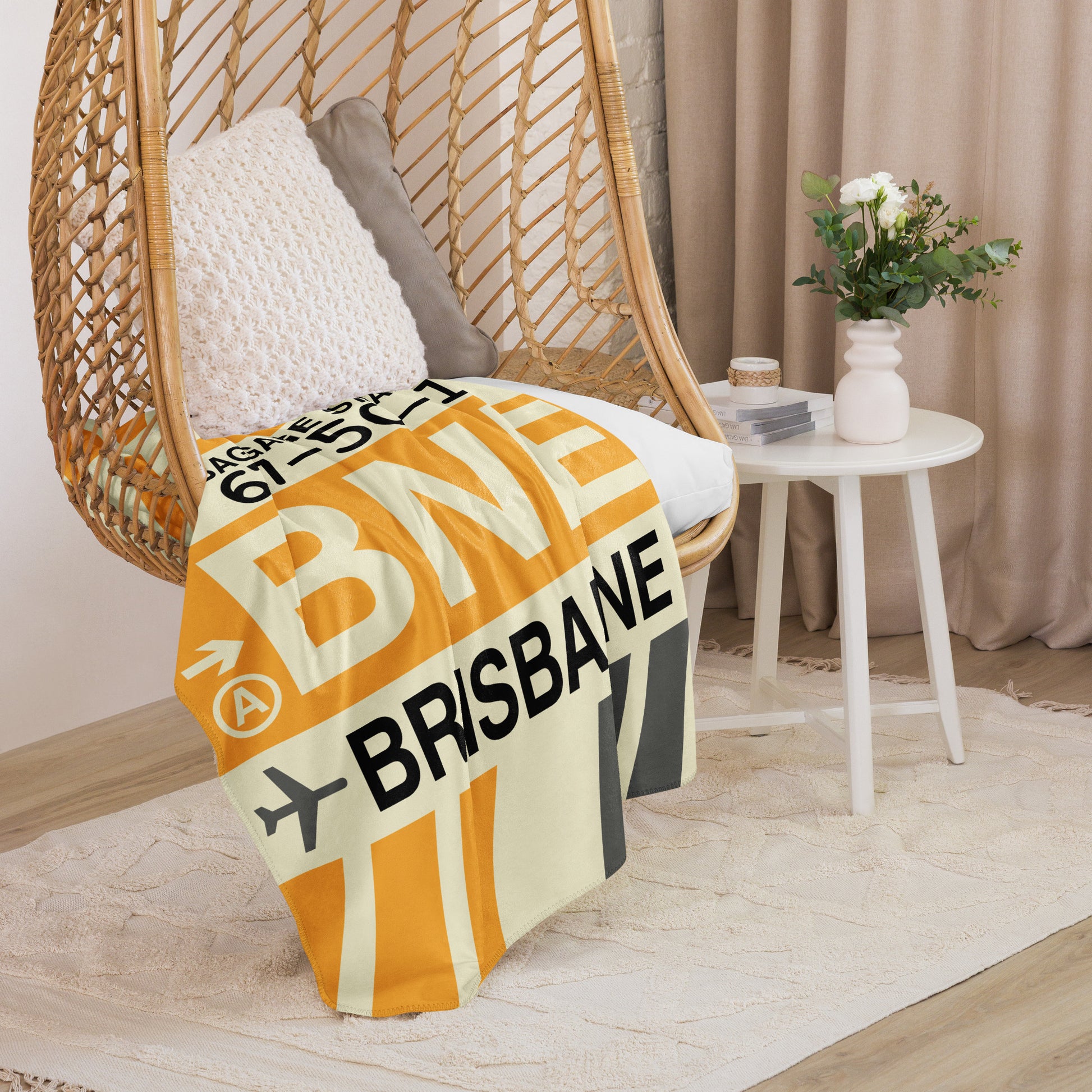 BNE Brisbane Sherpa Throw Blanket • Jet Age Baggage Tag Design • YHM Designs - Image 08