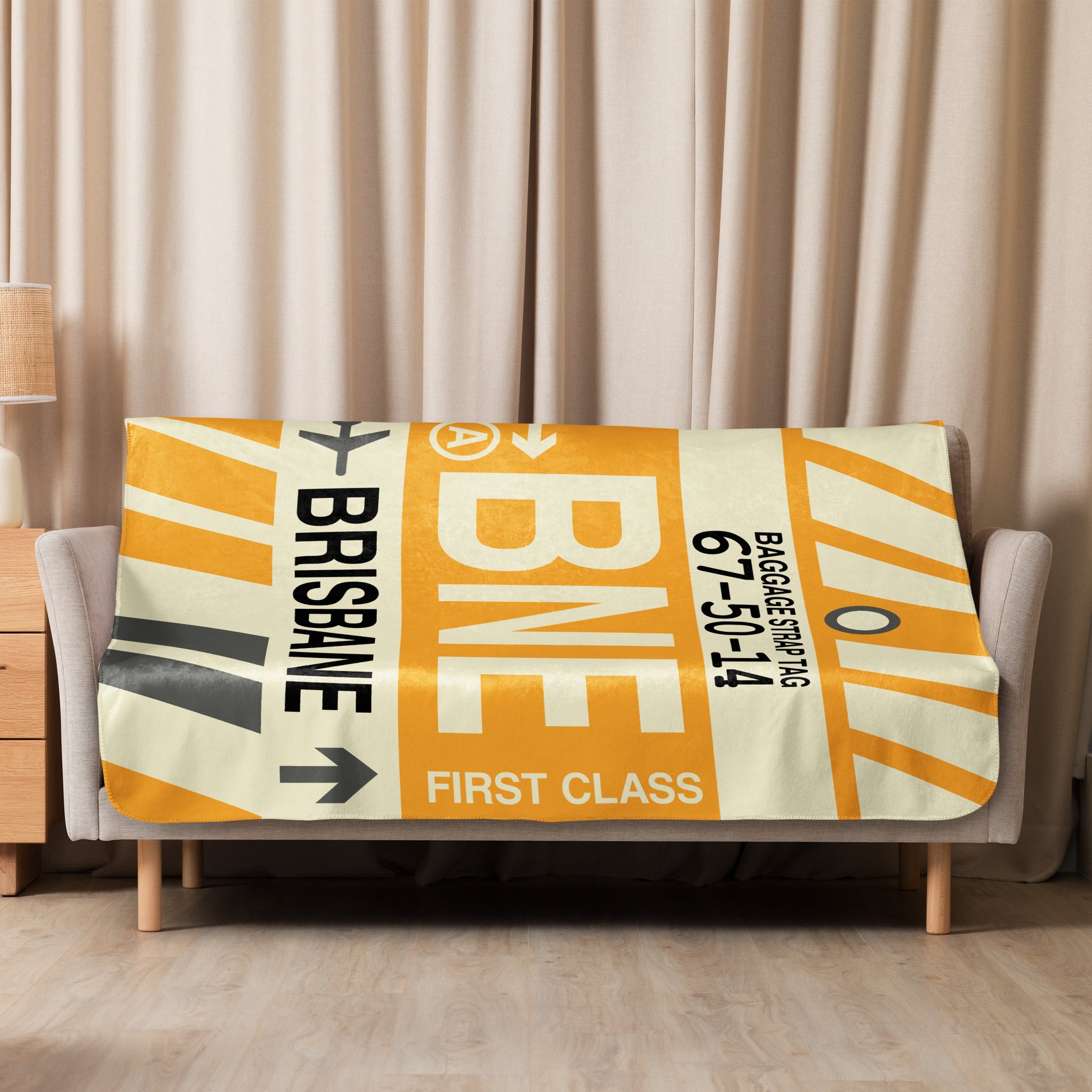 BNE Brisbane Sherpa Throw Blanket • Jet Age Baggage Tag Design • YHM Designs - Image 09