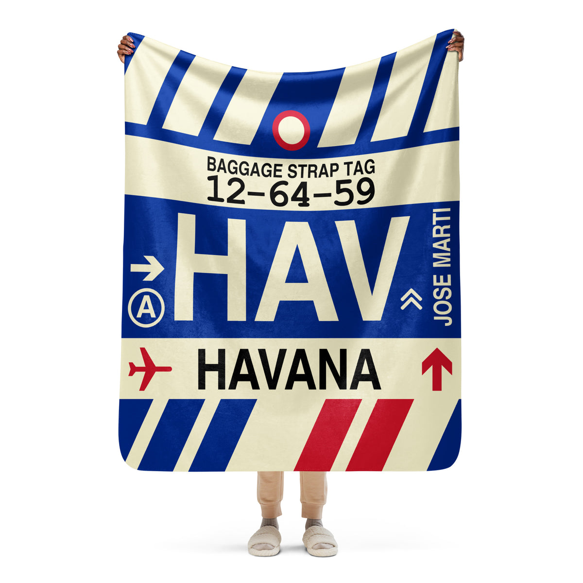 HAV Havana Sherpa Throw Blanket • Jet Age Baggage Tag Design • YHM Designs - Image 06