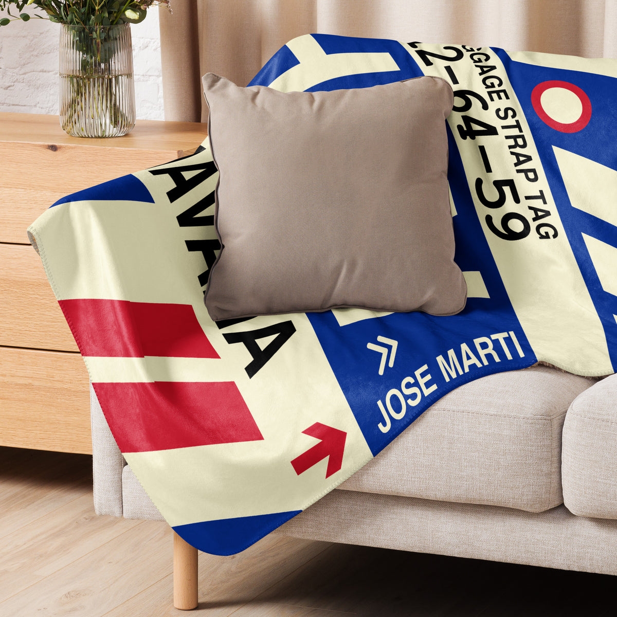 HAV Havana Sherpa Throw Blanket • Jet Age Baggage Tag Design • YHM Designs - Image 07