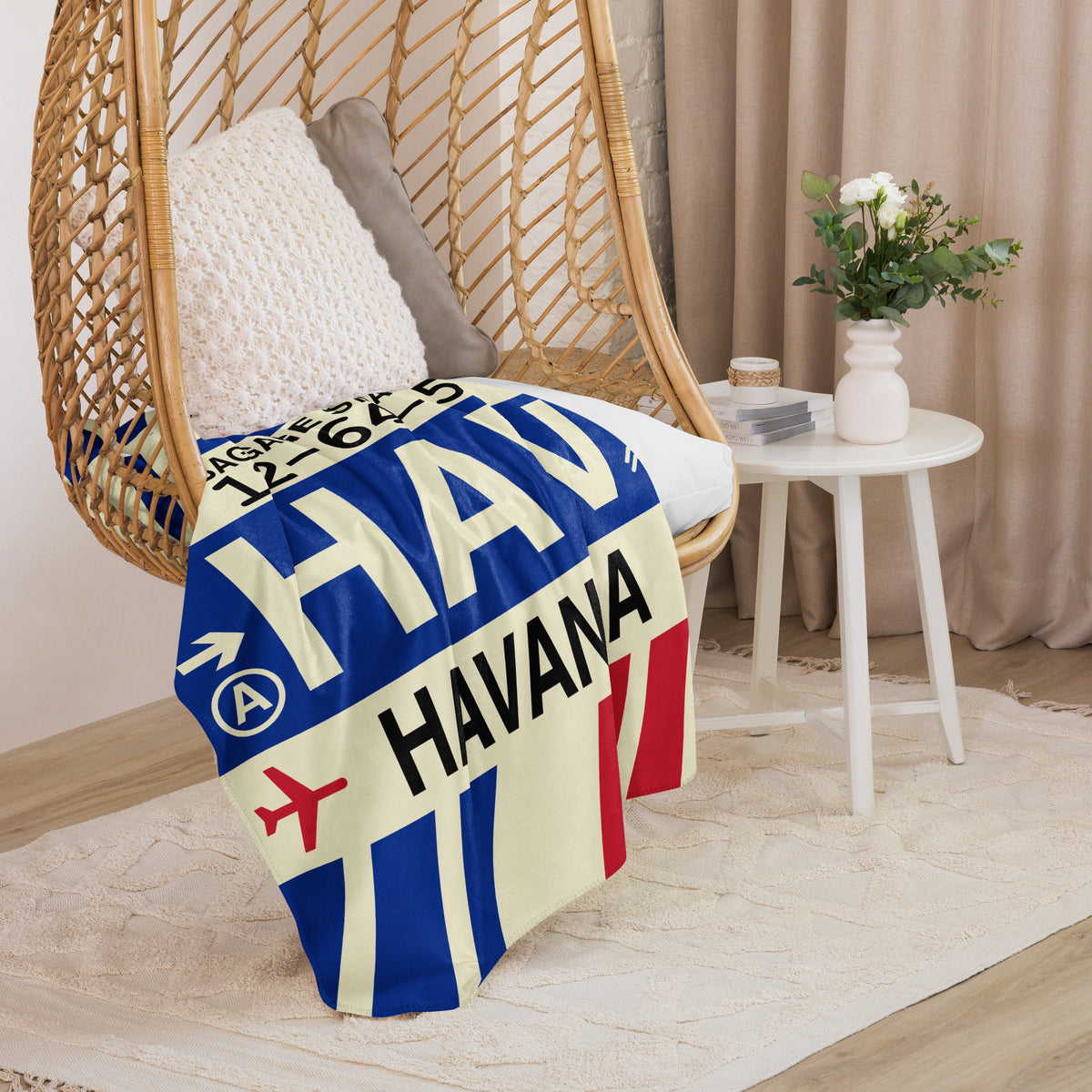 HAV Havana Sherpa Throw Blanket • Jet Age Baggage Tag Design • YHM Designs - Image 08