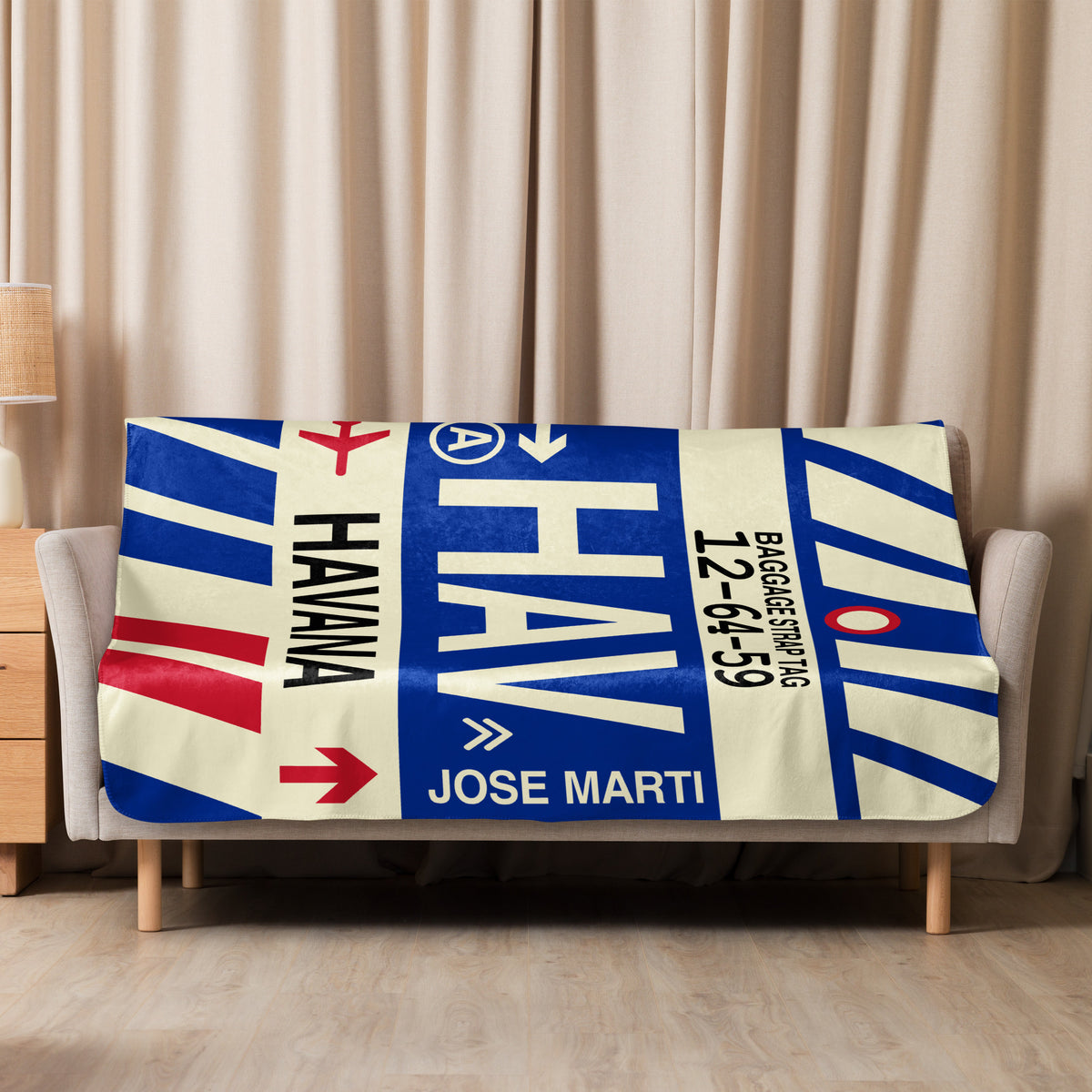 HAV Havana Sherpa Throw Blanket • Jet Age Baggage Tag Design • YHM Designs - Image 09