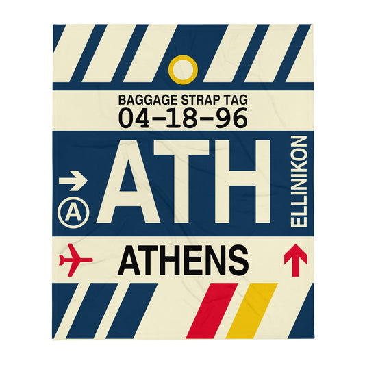 Travel-Themed Throw Blanket • ATH Athens • YHM Designs - Image 01