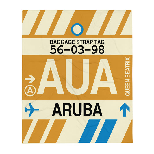 Travel-Themed Throw Blanket • AUA Aruba • YHM Designs - Image 01