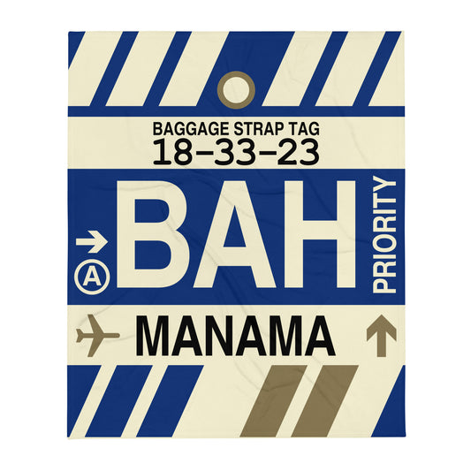 Travel-Themed Throw Blanket • BAH Manama • YHM Designs - Image 01