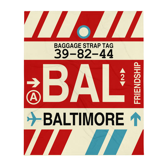 Travel-Themed Throw Blanket • BAL Baltimore • YHM Designs - Image 01