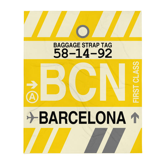 Travel-Themed Throw Blanket • BCN Barcelona • YHM Designs - Image 01