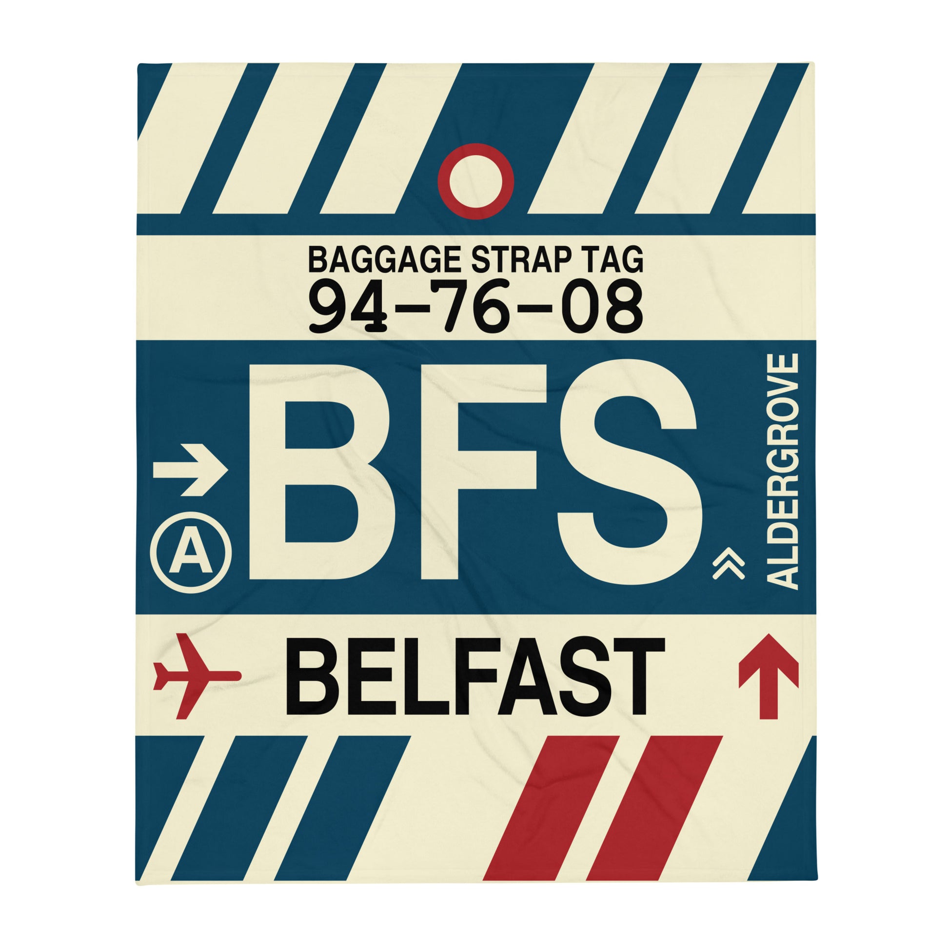 BFS Belfast Throw Blanket • Jet Age Baggage Tag Design • YHM Designs - Image 01