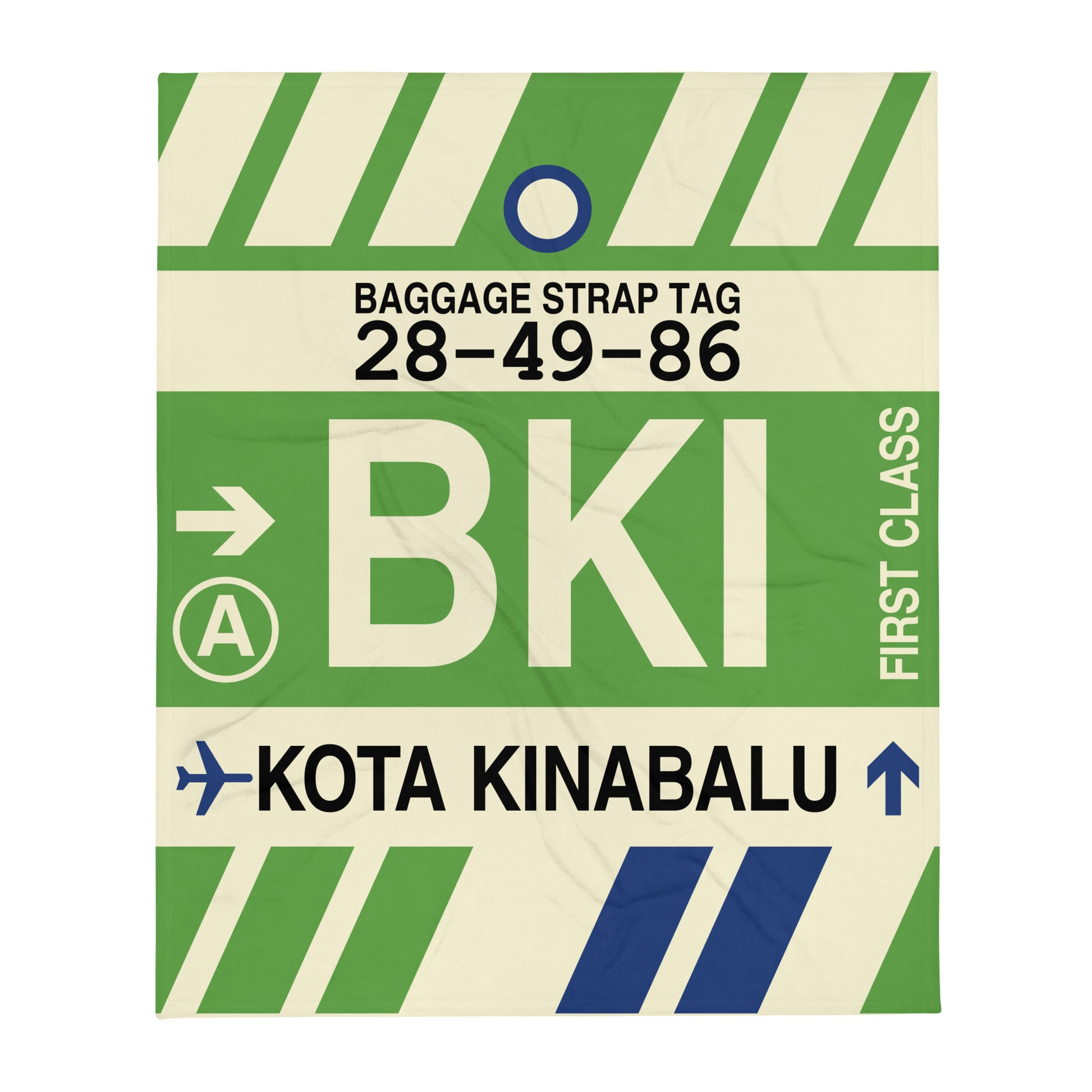 BKI Kota Kinabalu Throw Blanket • Jet Age Baggage Tag Design • YHM Designs - Image 01
