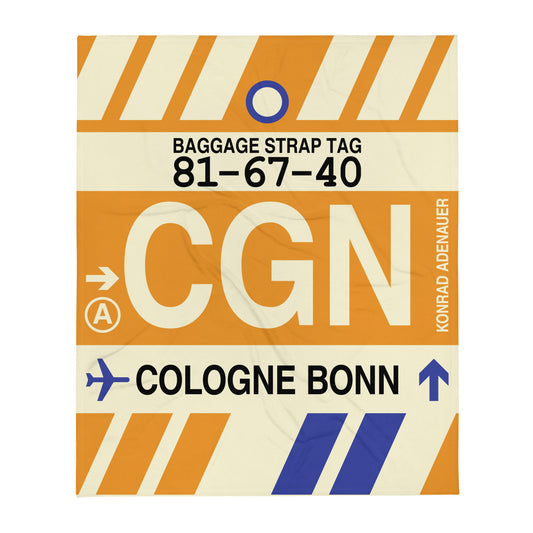 Travel Gift Throw Blanket • CGN Cologne-Bonn • YHM Designs - Image 01