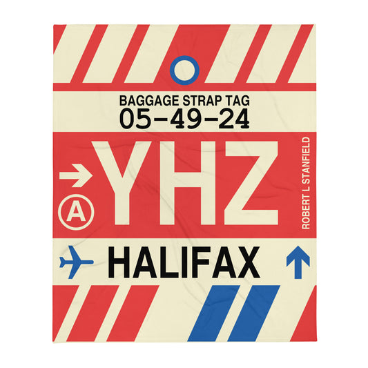 Travel-Themed Throw Blanket • YHZ Halifax • YHM Designs - Image 01