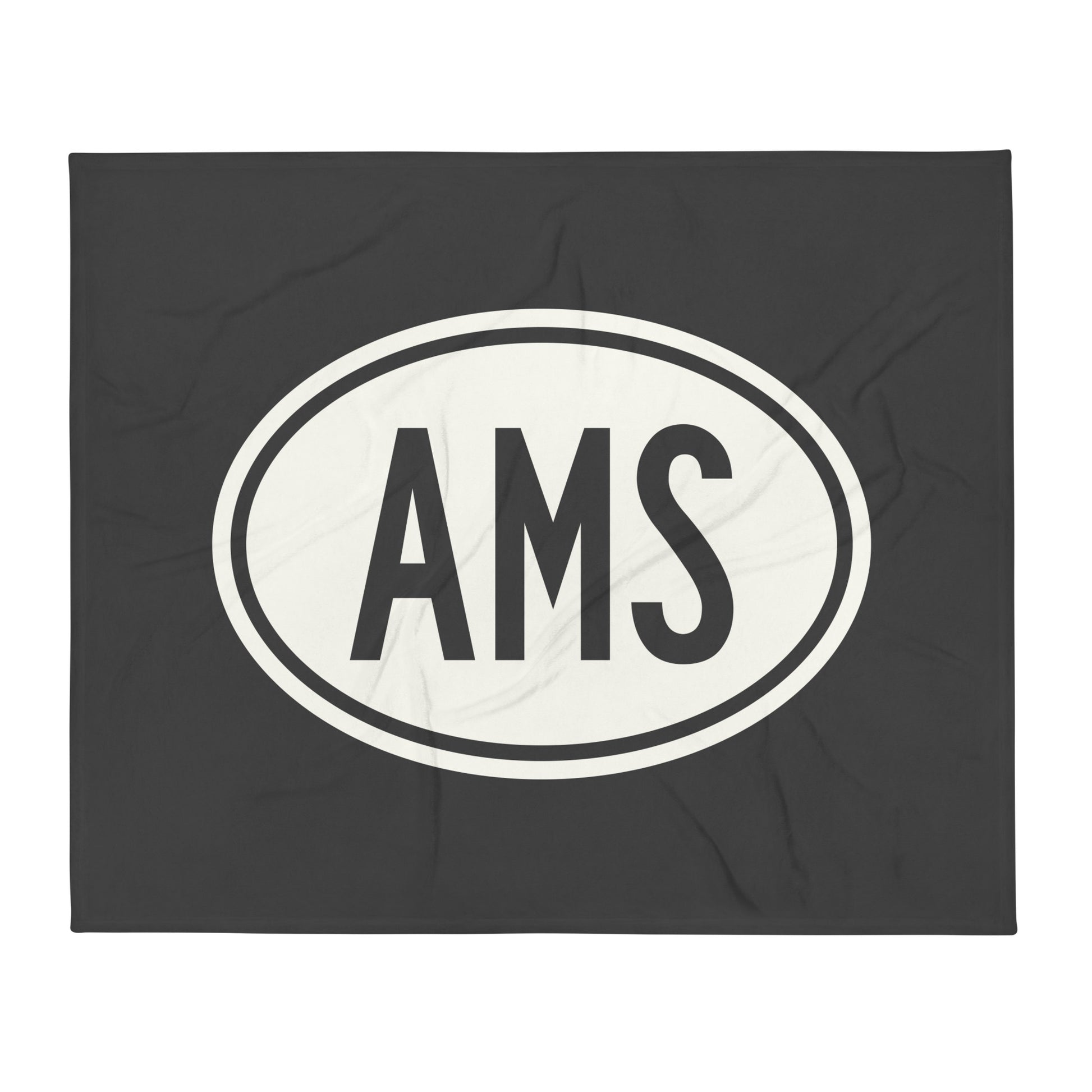 Unique Travel Gift Throw Blanket - White Oval • AMS Amsterdam Souvenir • YHM Designs - Image 01